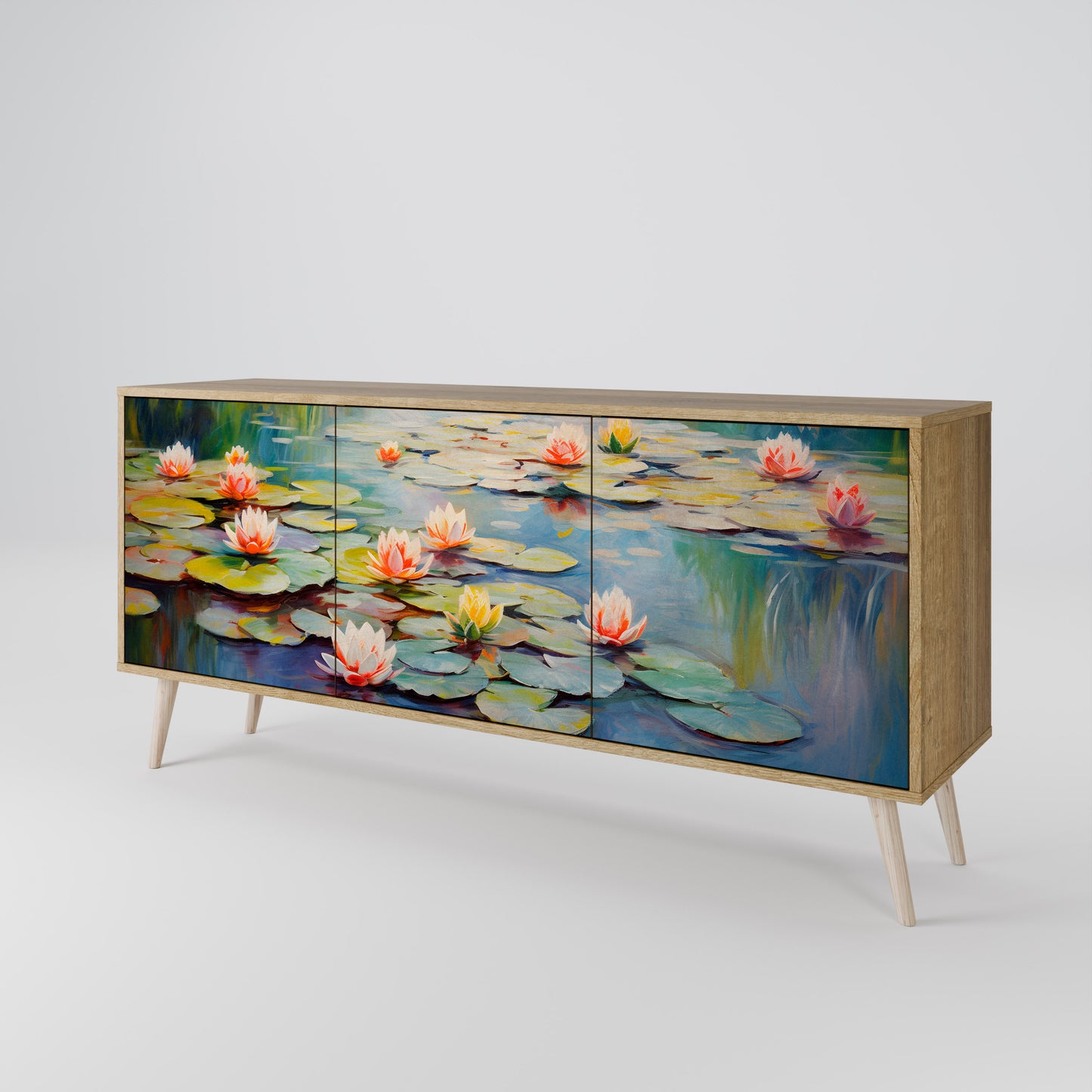 BLOOMING WATERS 3-dörrars skänk i ekeffekt