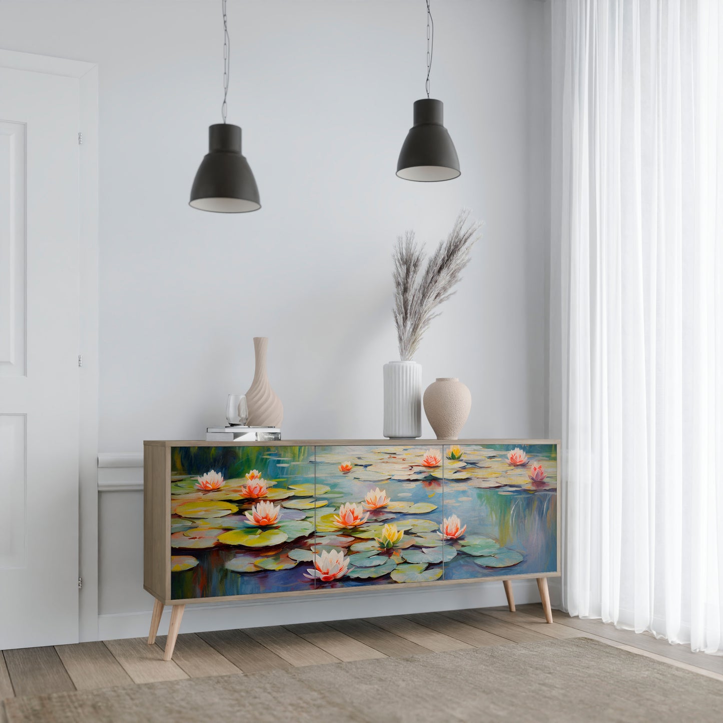 BLOOMING WATERS 3-dörrars skänk i ekeffekt