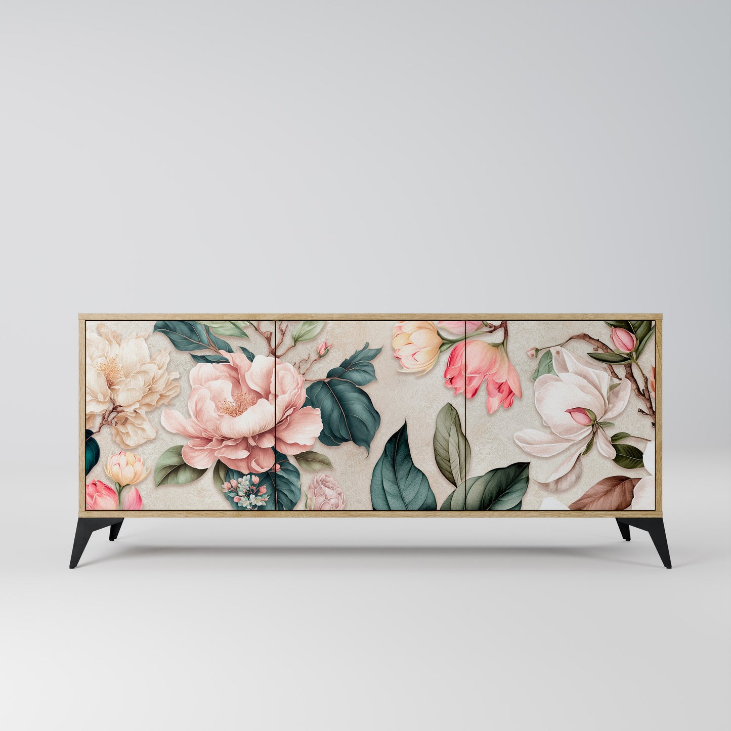 FLORAL GRACE 3-Door Sideboard in Oak Effect
