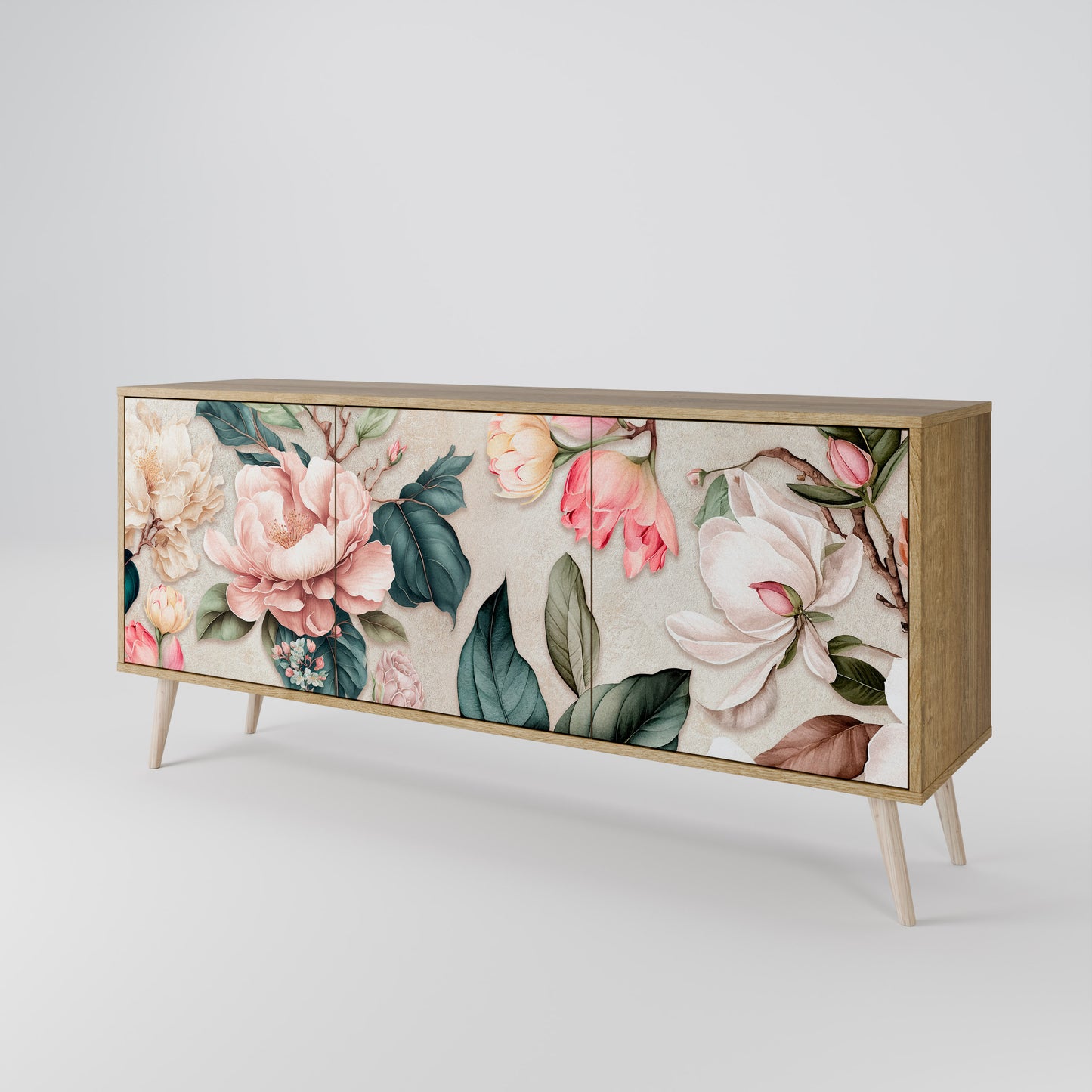FLORAL GRACE 3-Door Sideboard in Oak Effect