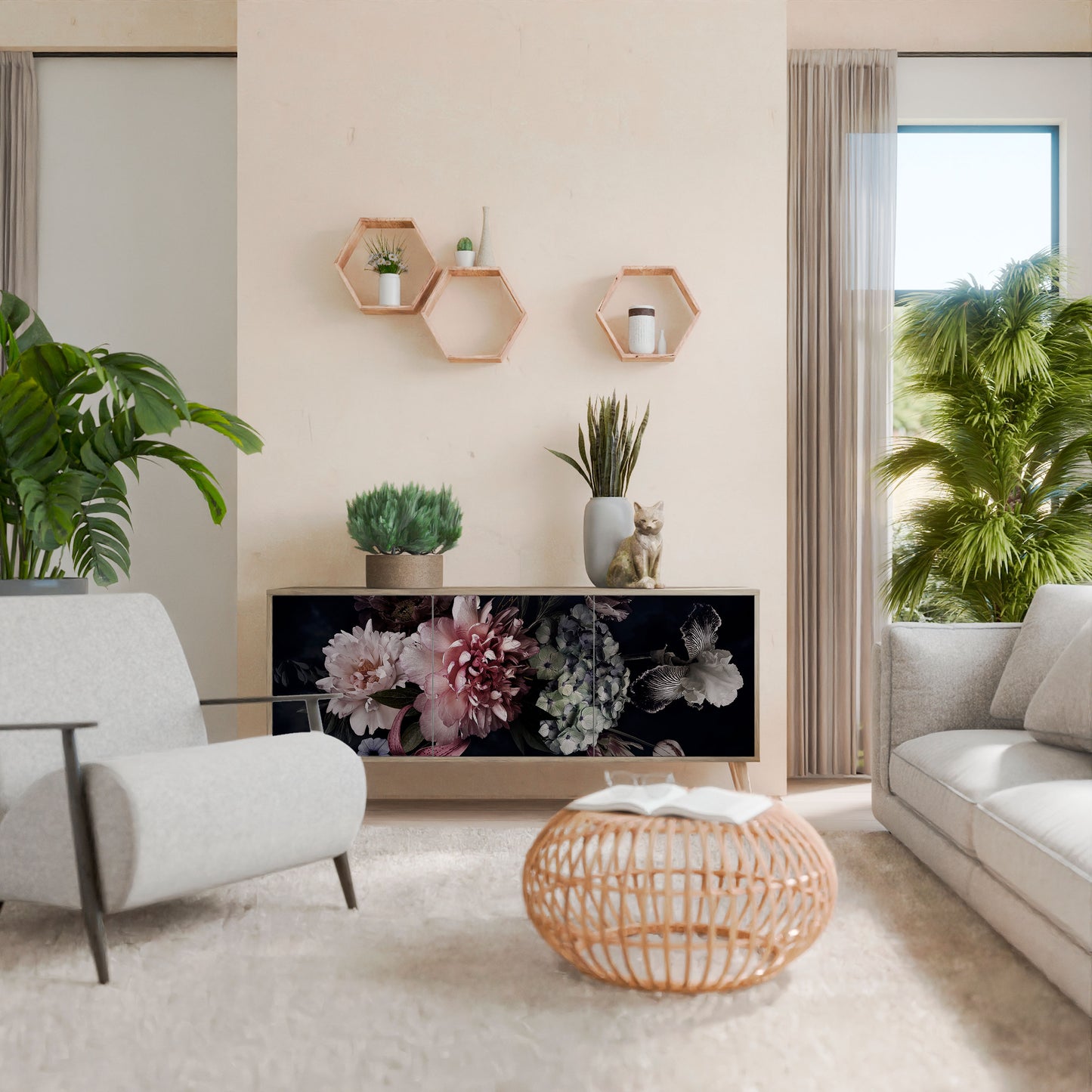 PURE BLOSSOM 3-Door Sideboard in Oak Effect