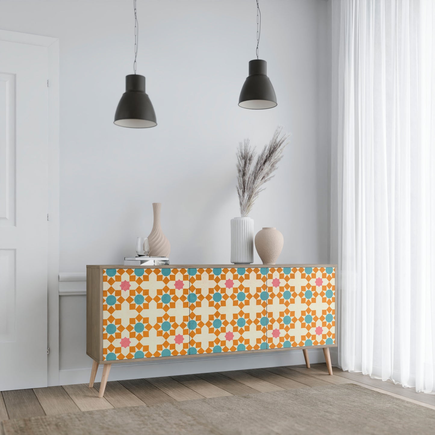 FLORAL DECOR 3-Door Sideboard in Oak Effect