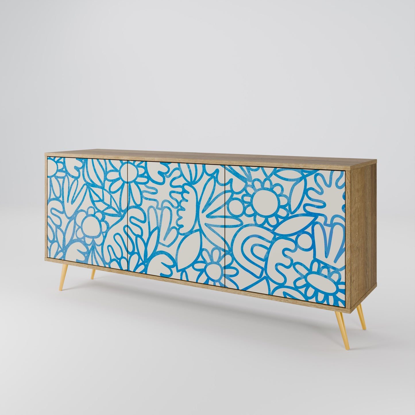 BLOOMY MORNING 3-Door Sideboard in Oak Effect