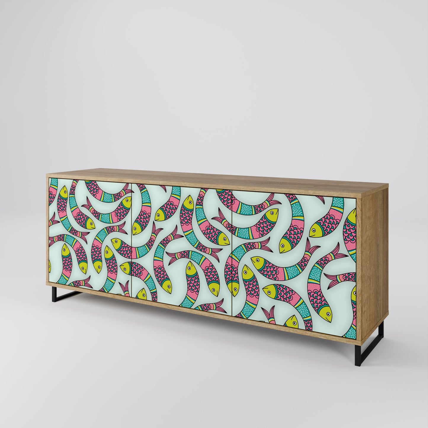 INDIAN FISH 3-Door Sideboard in Oak Effect