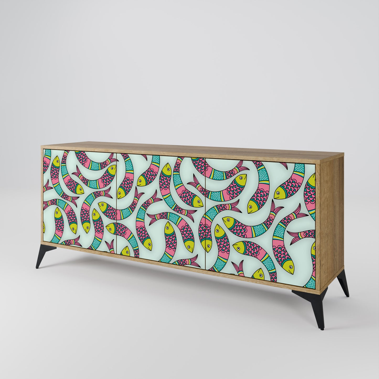 INDIAN FISH 3-Door Sideboard in Oak Effect