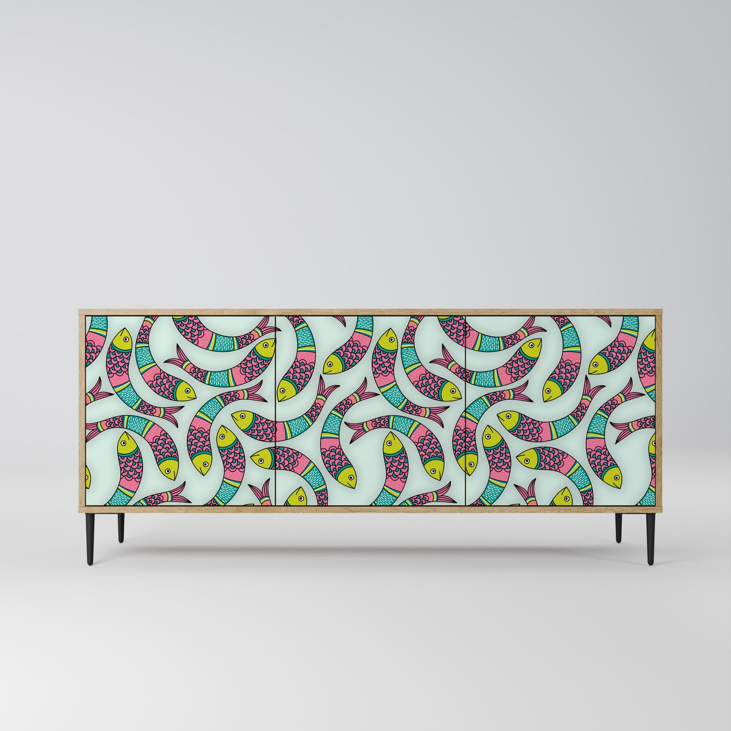 INDIAN FISH 3-Door Sideboard in Oak Effect