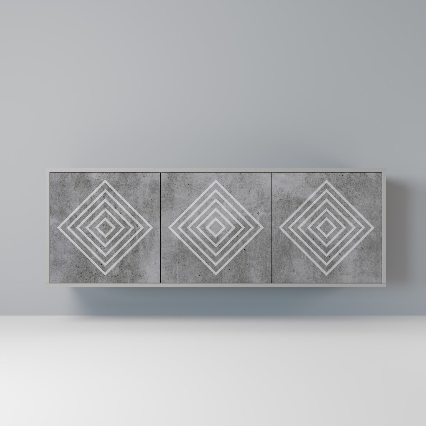 POLYGONAL ARTISTRY 3-Door Sideboard in Grey Finish