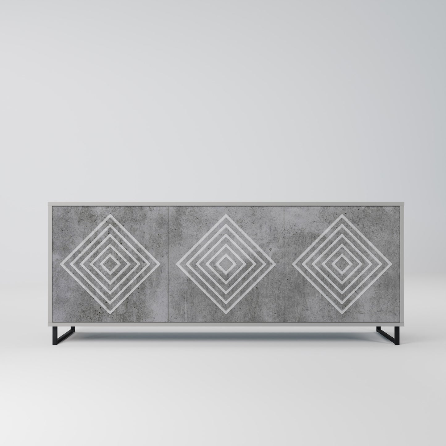 POLYGONAL ARTISTRY 3-Door Sideboard in Grey Finish