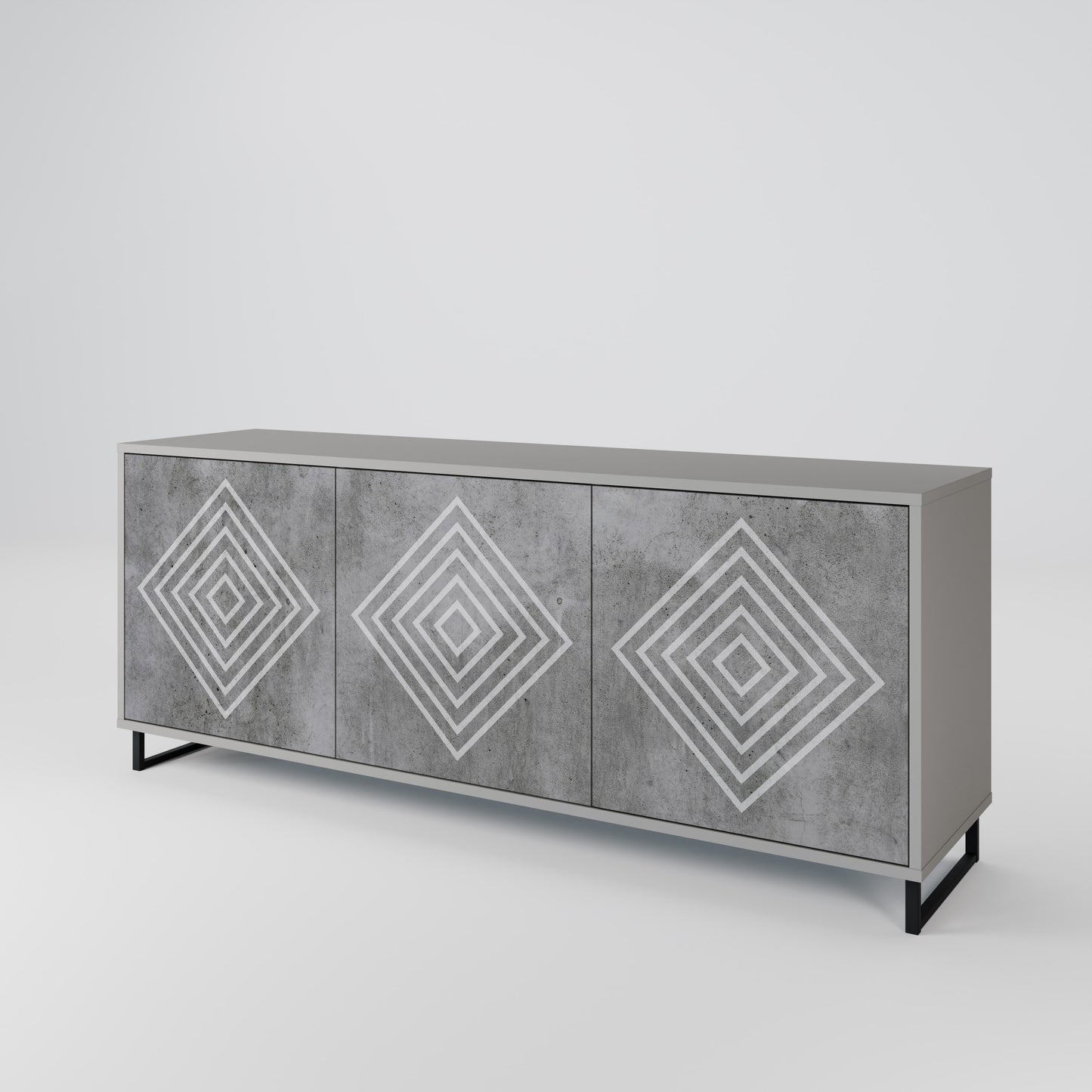 POLYGONAL ARTISTRY 3-Door Sideboard in Grey Finish