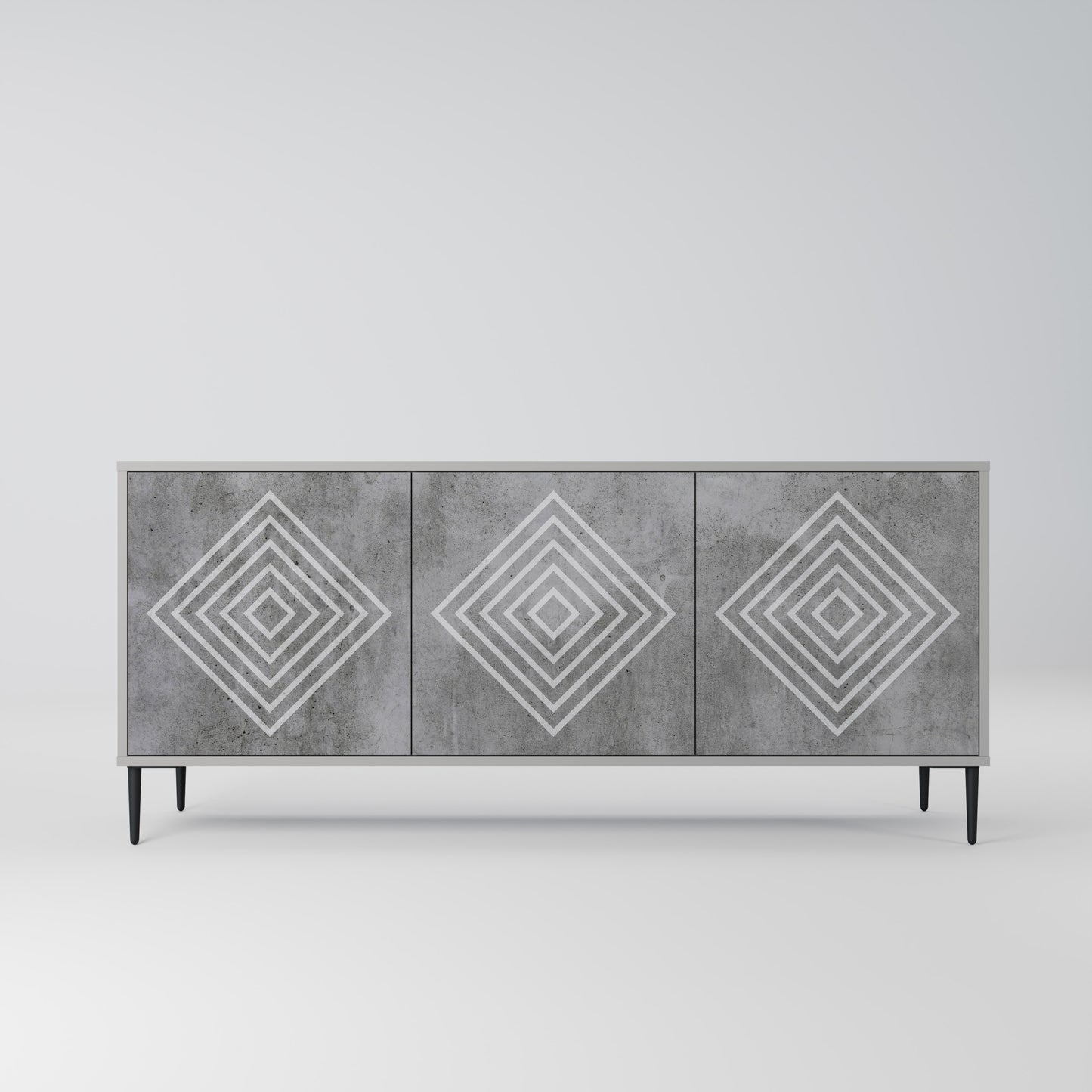 POLYGONAL ARTISTRY 3-Door Sideboard in Grey Finish