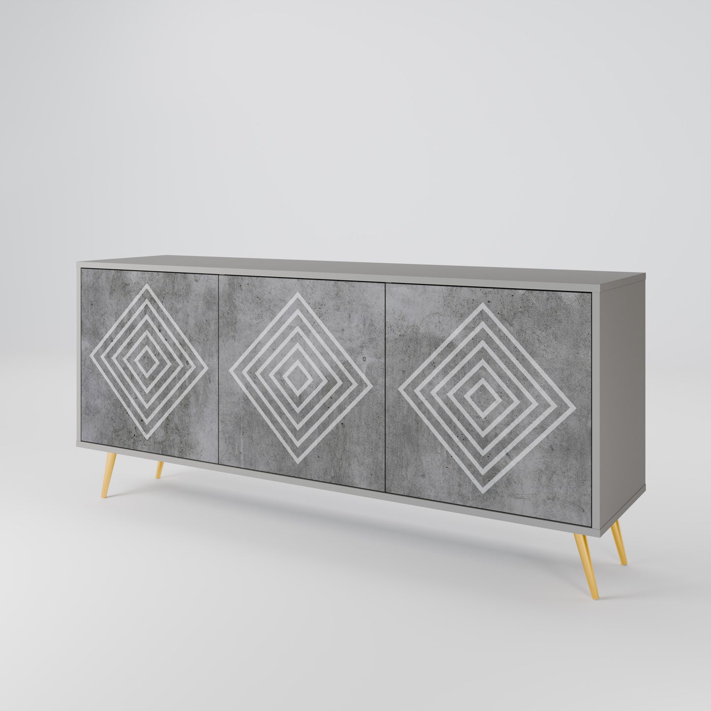 POLYGONAL ARTISTRY 3-Door Sideboard in Grey Finish