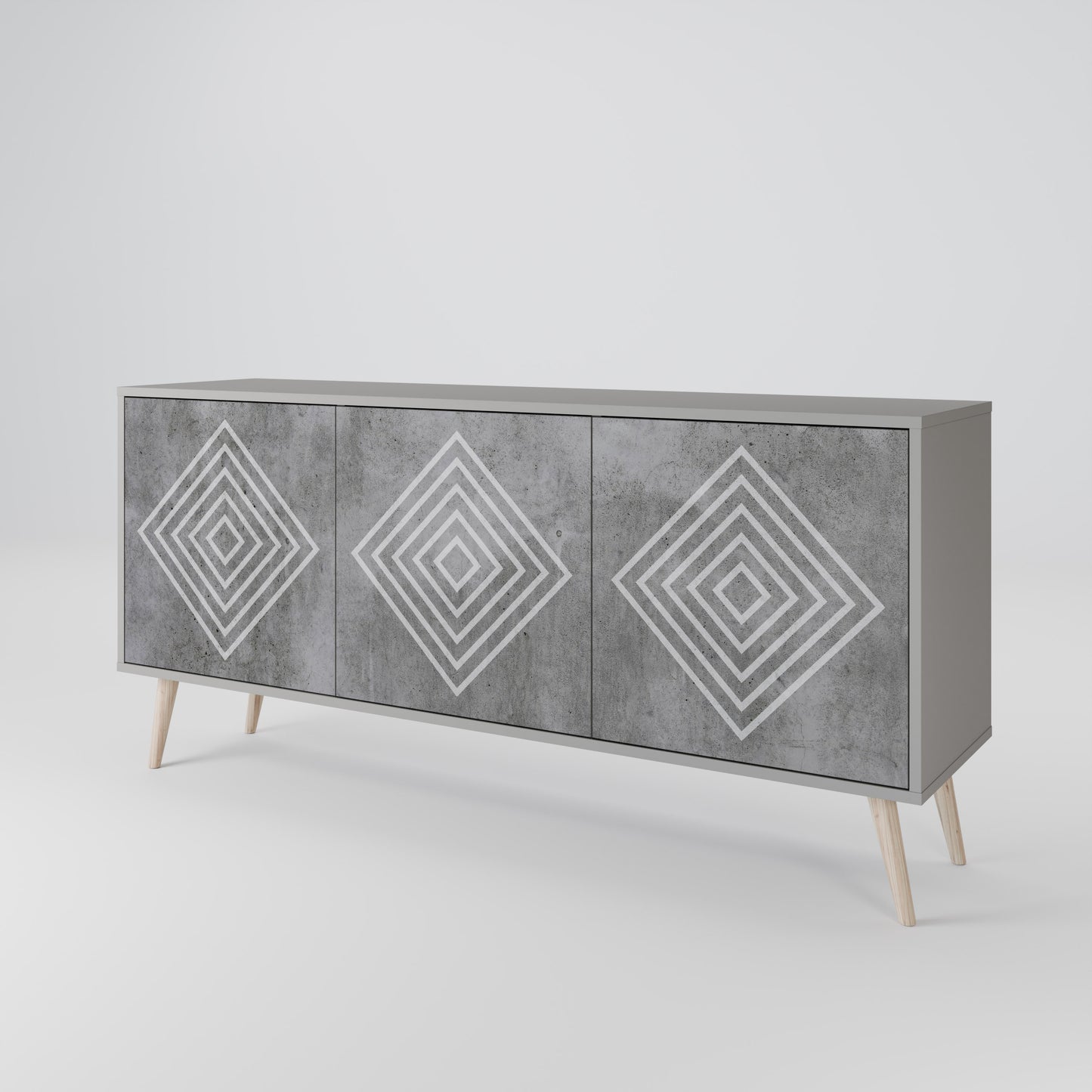 POLYGONAL ARTISTRY 3-Door Sideboard in Grey Finish