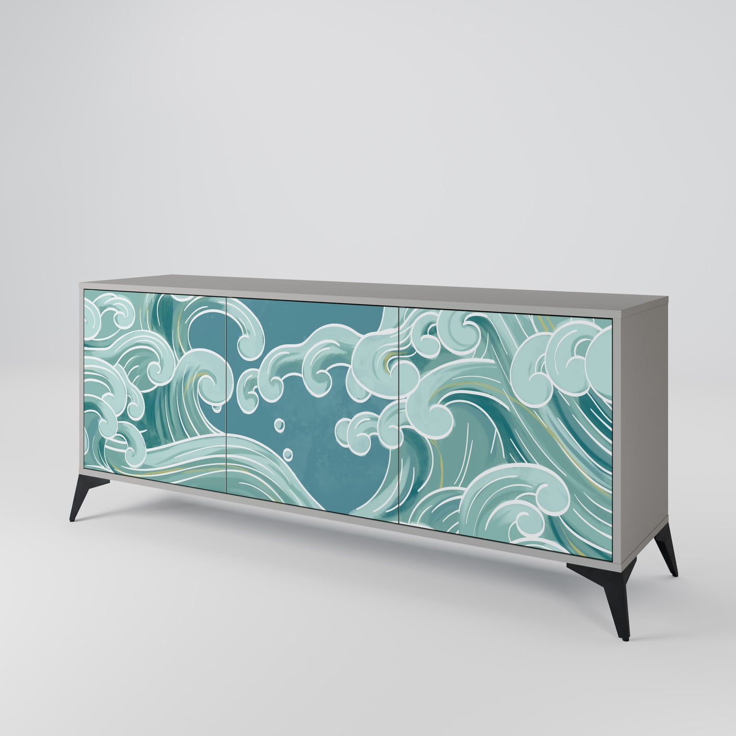 ASIAN SWAY 3-Door Sideboard in Grey Finish