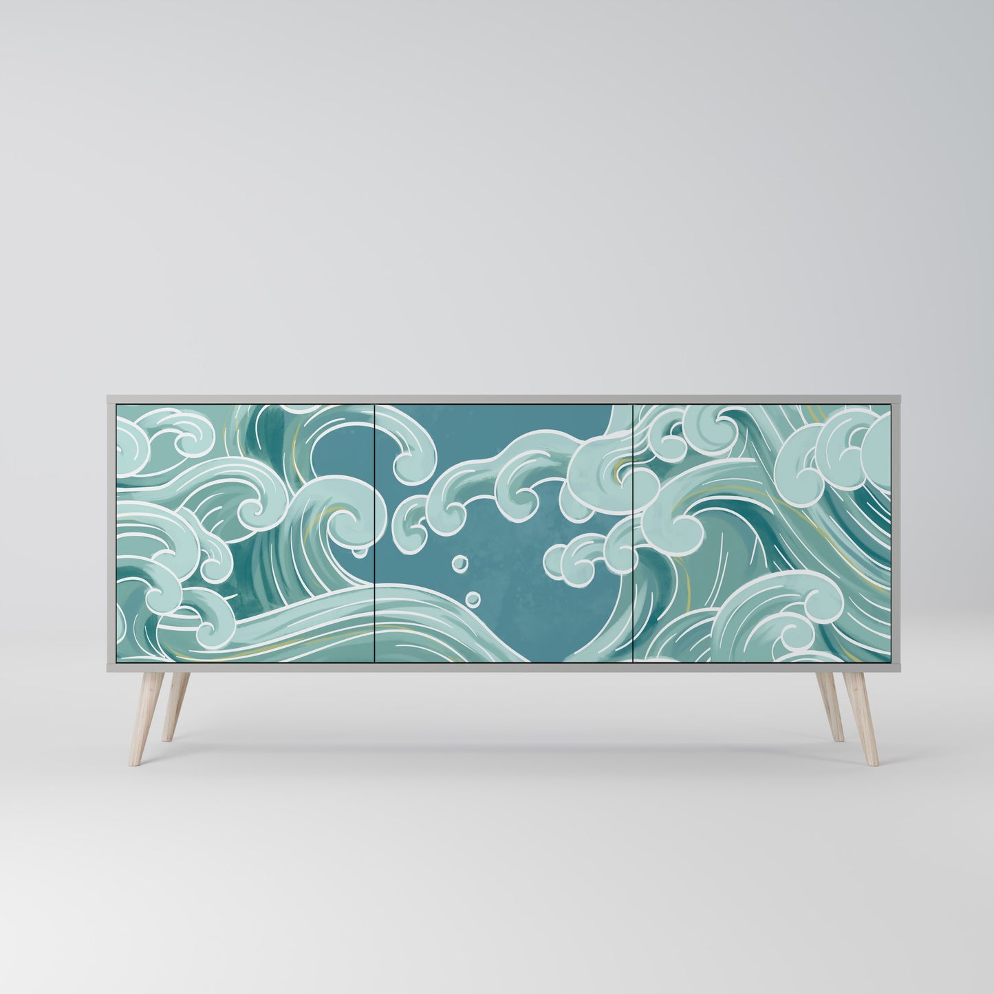 ASIAN SWAY 3-Door Sideboard in Grey Finish