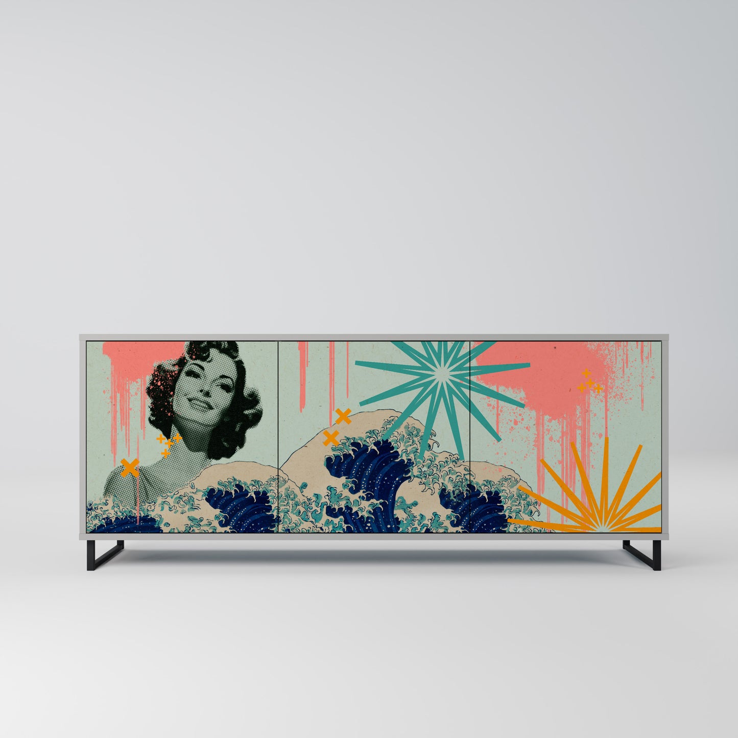 KANAGAWA BEAUTY 3-Door Sideboard in Grey Finish
