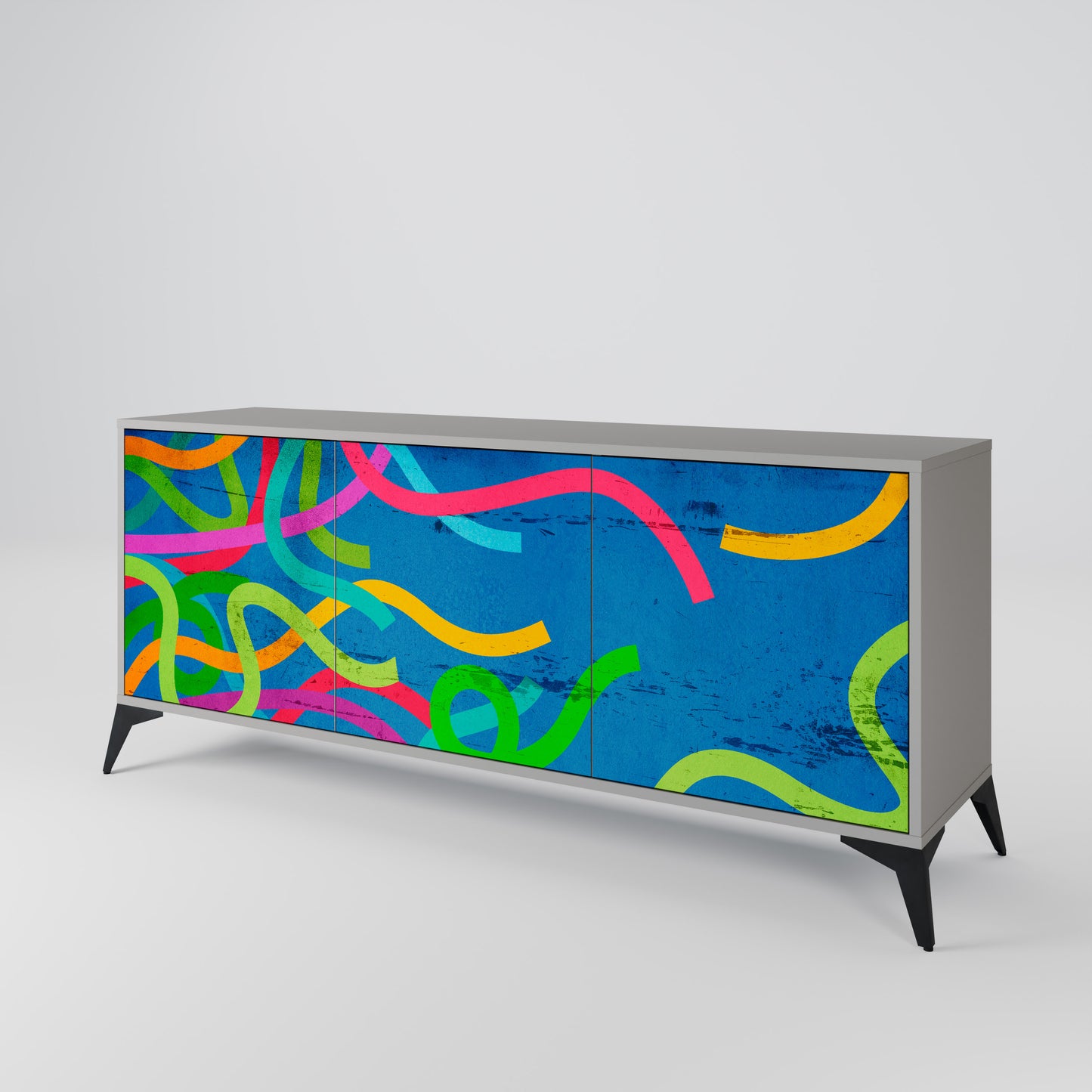 STREAMER TANGLE 3-Door Sideboard in Grey Finish