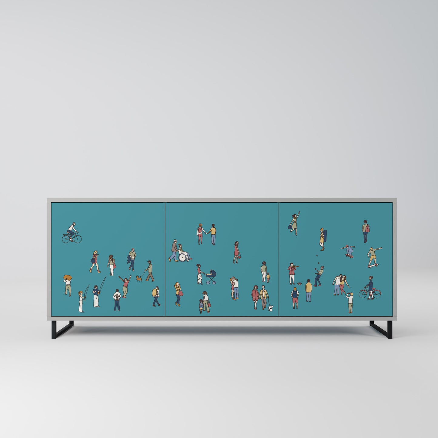 COLLECTIVE STREAM 3-Door Sideboard in Grey Finish