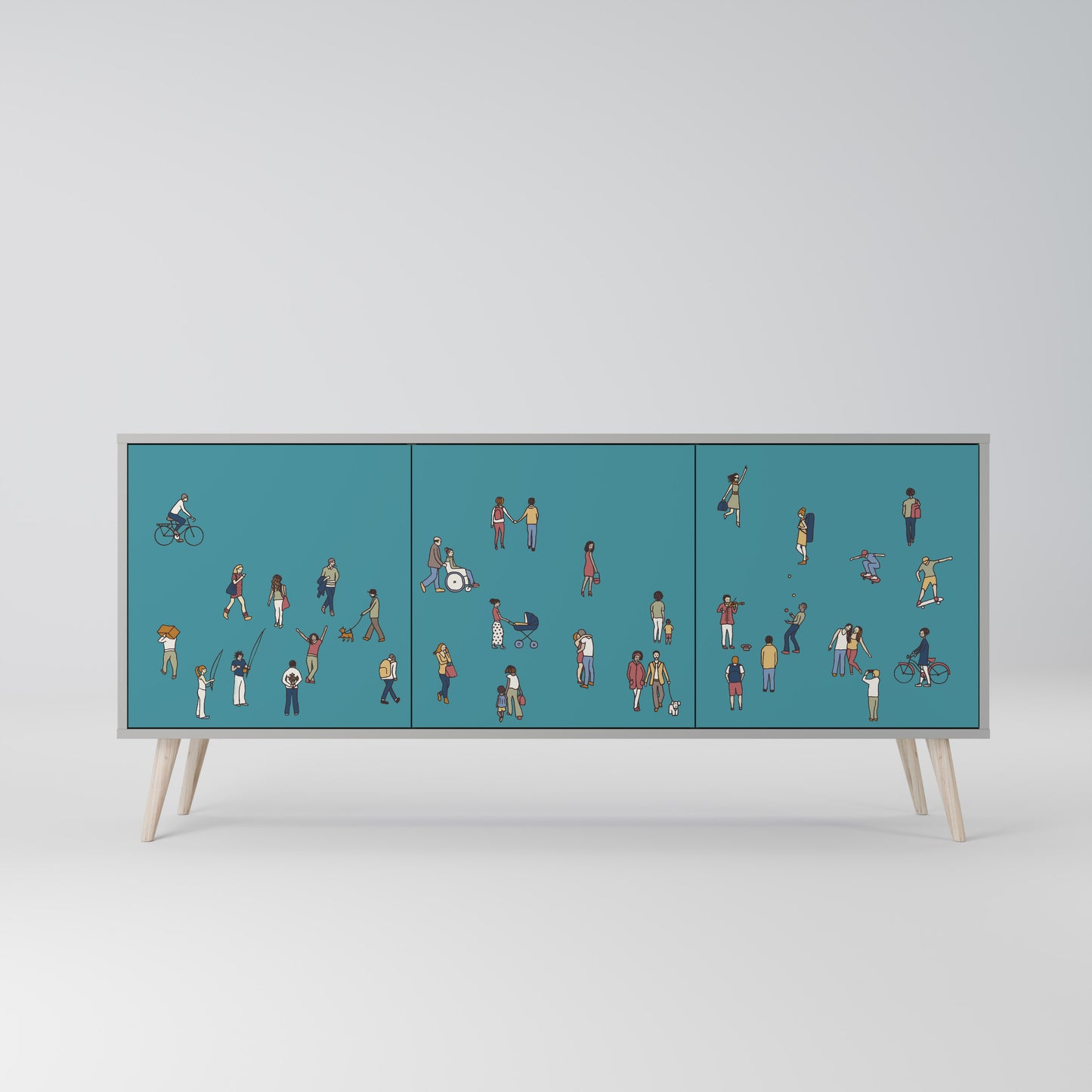 COLLECTIVE STREAM 3-Door Sideboard in Grey Finish