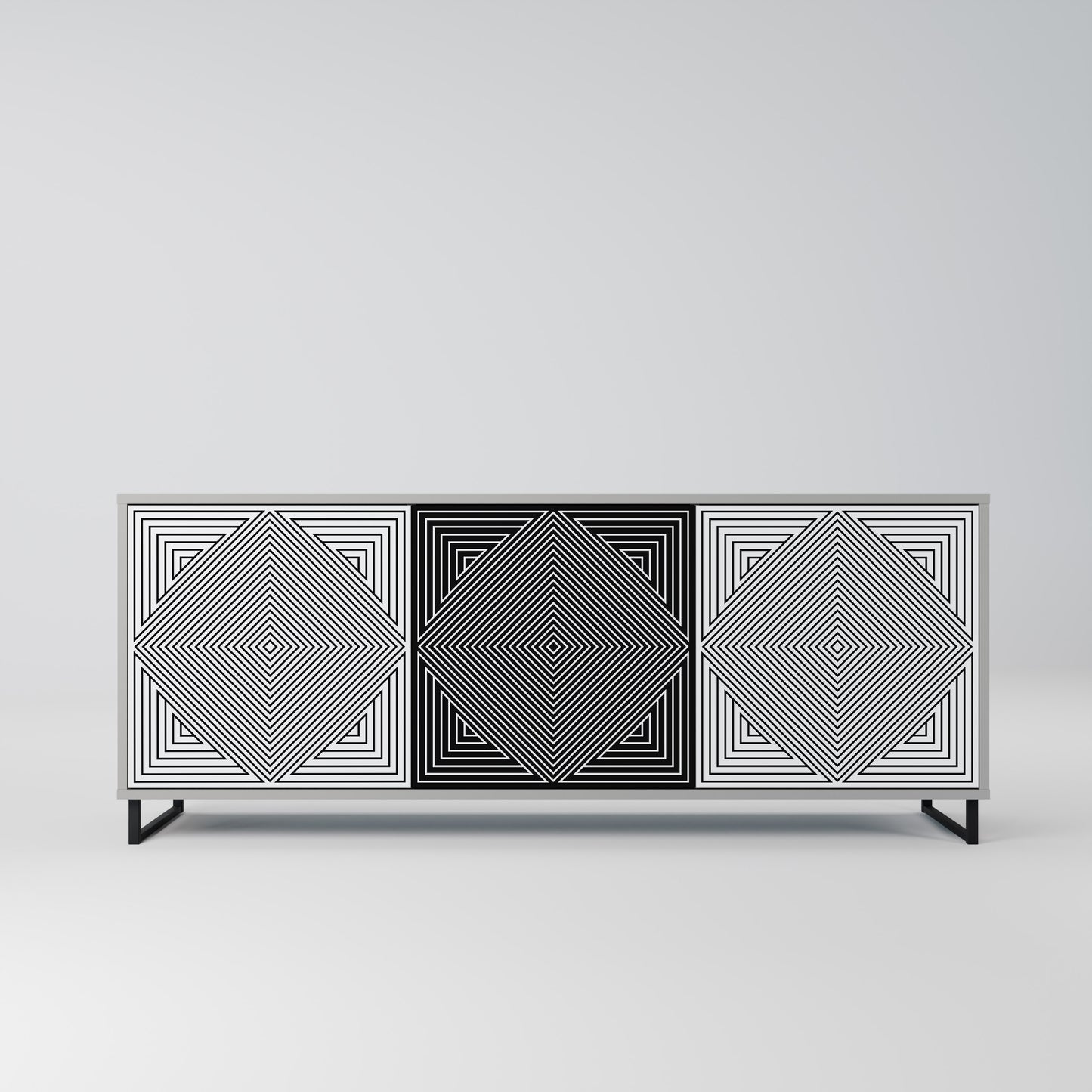 POLYGON ILLUSION 3-Door Sideboard in Grey Finish