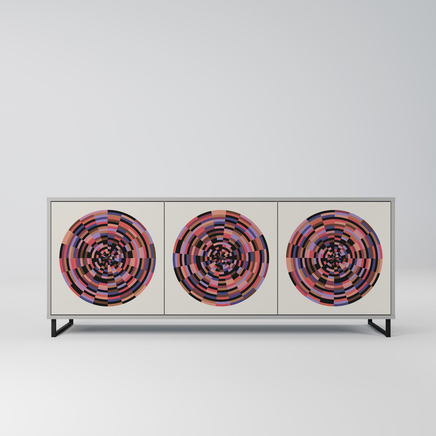 BROWN CIRCLES 3-Door Sideboard in Grey Finish