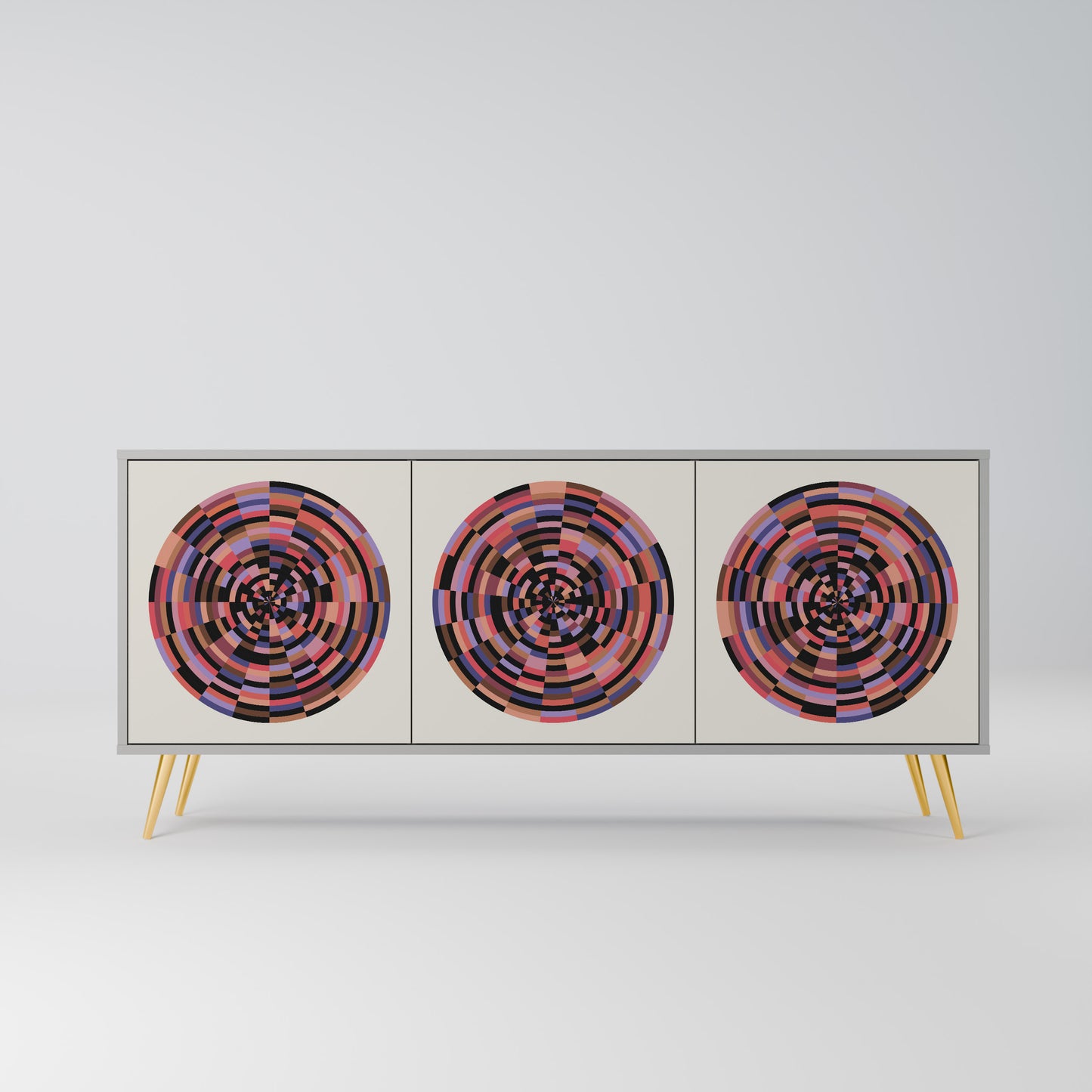 BROWN CIRCLES 3-Door Sideboard in Grey Finish