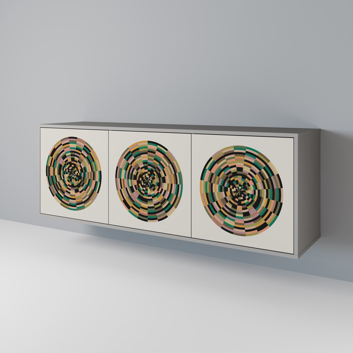 GREEN CIRCLES 3-Door Sideboard in Grey Finish
