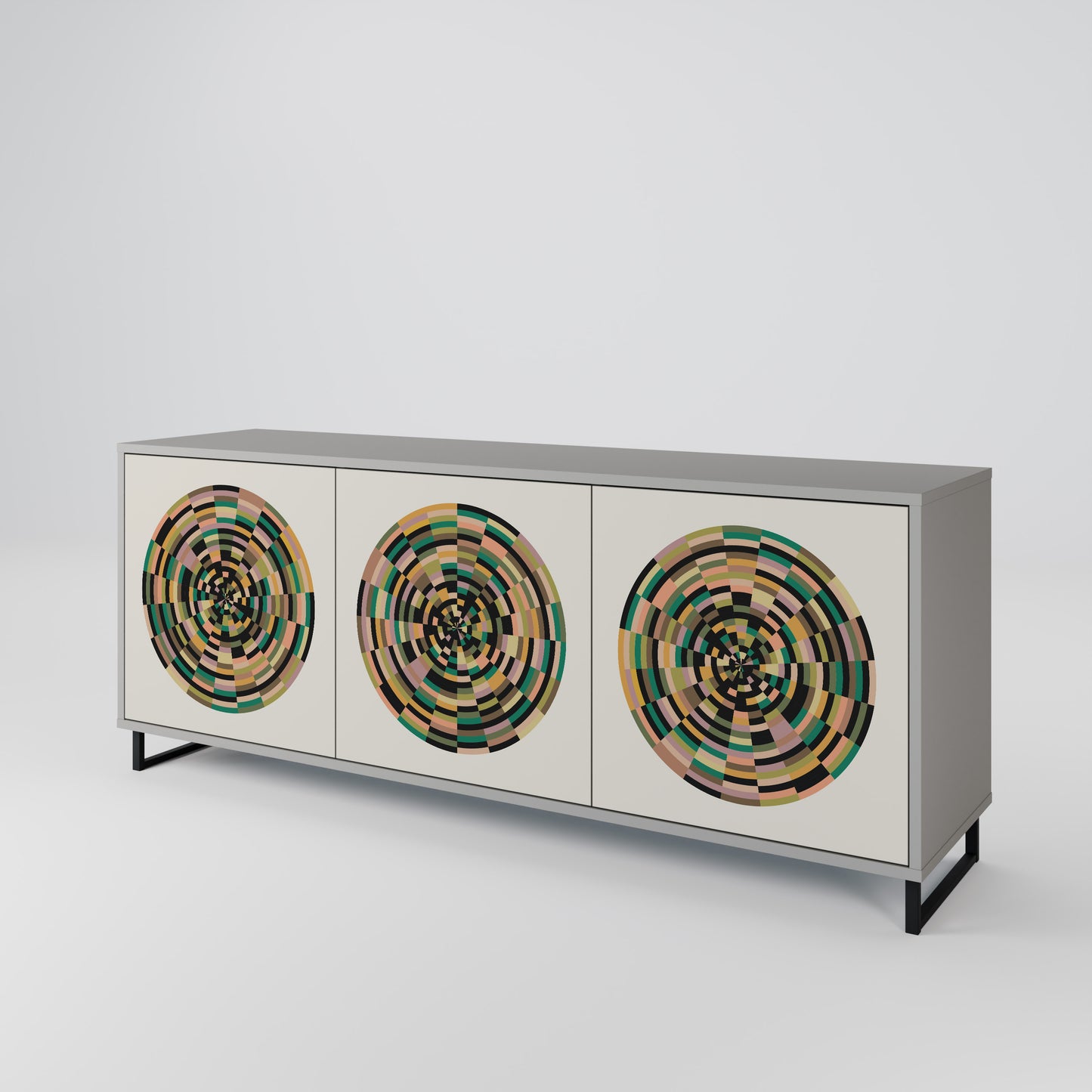 GREEN CIRCLES 3-Door Sideboard in Grey Finish