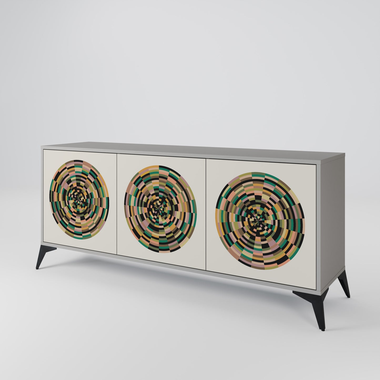 GREEN CIRCLES 3-Door Sideboard in Grey Finish