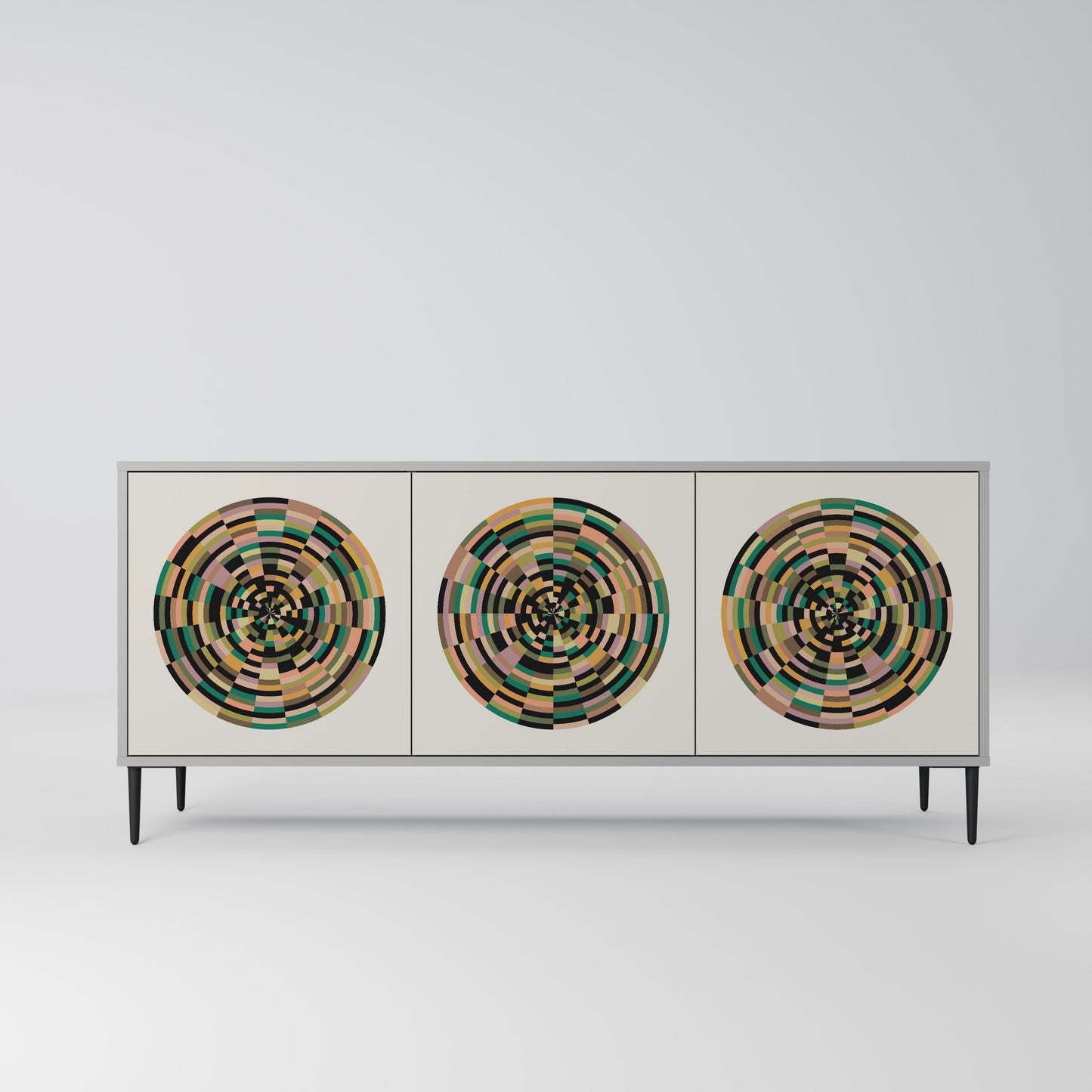 GREEN CIRCLES 3-Door Sideboard in Grey Finish