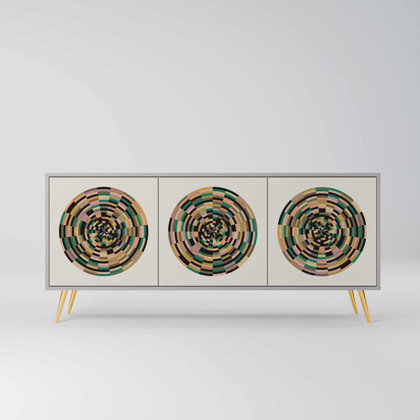 GREEN CIRCLES 3-Door Sideboard in Grey Finish