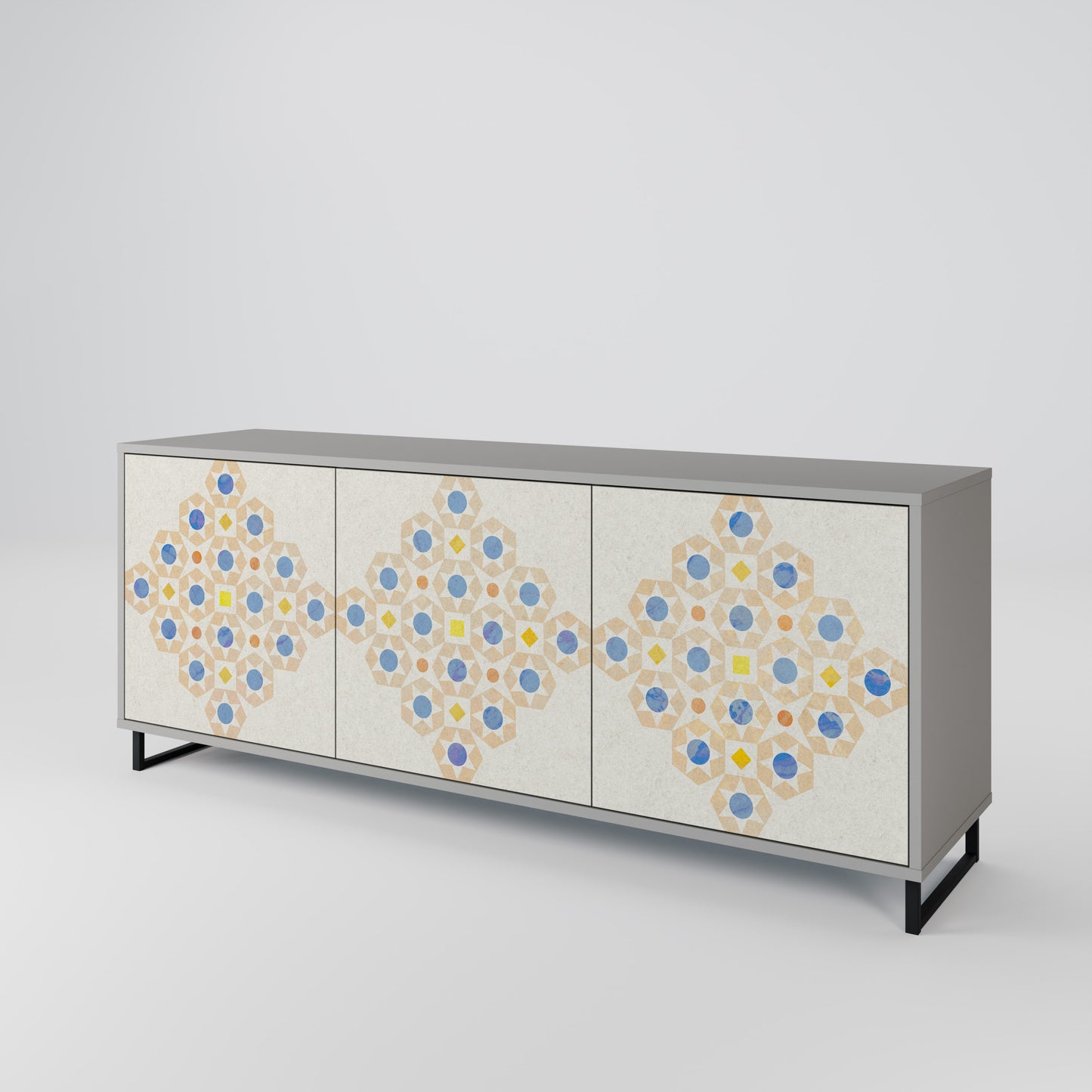 PATTERNED PRISM 3-Door Sideboard in Grey Finish