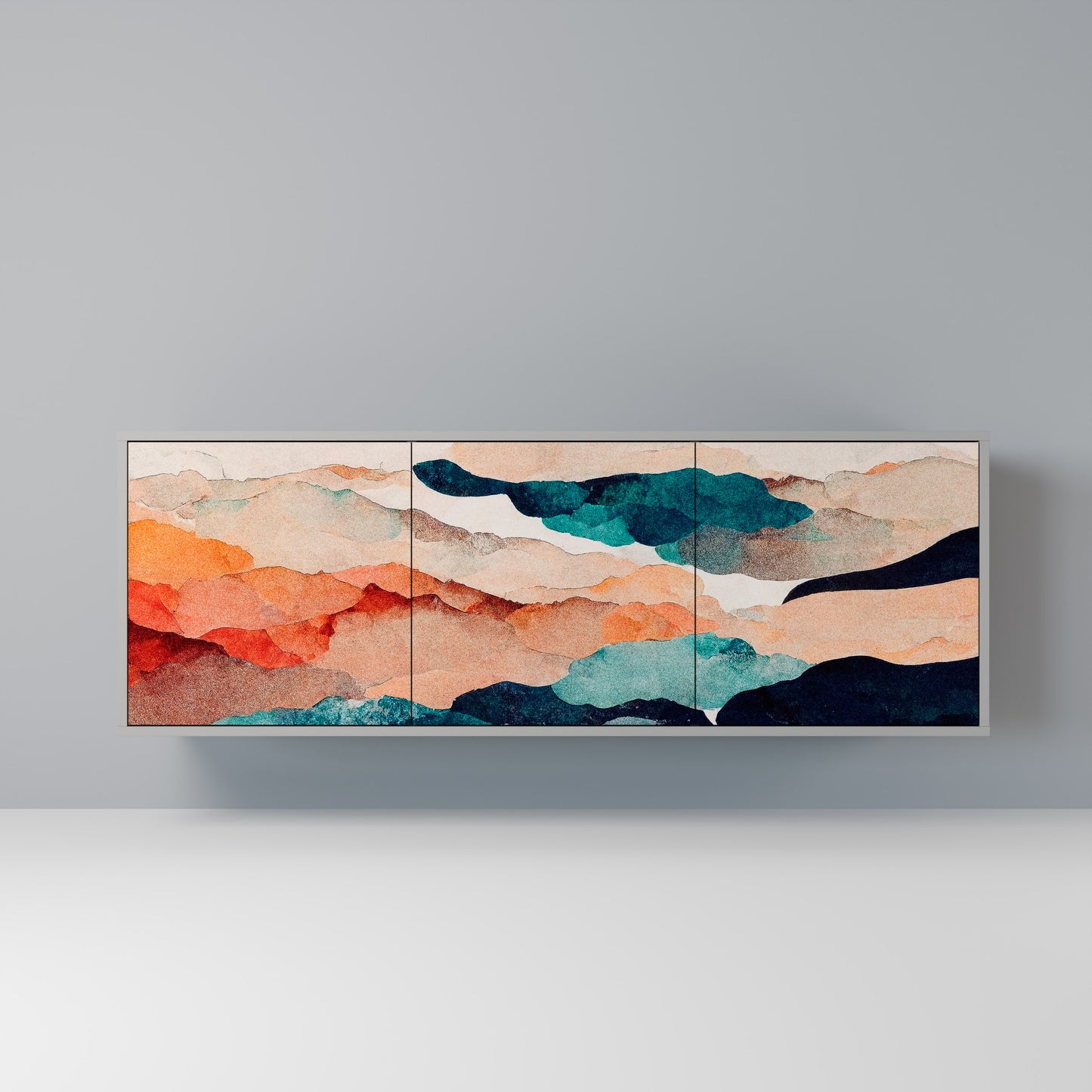 ABSTRACT LANDSCAPE 3-Door Sideboard in Grey Finish