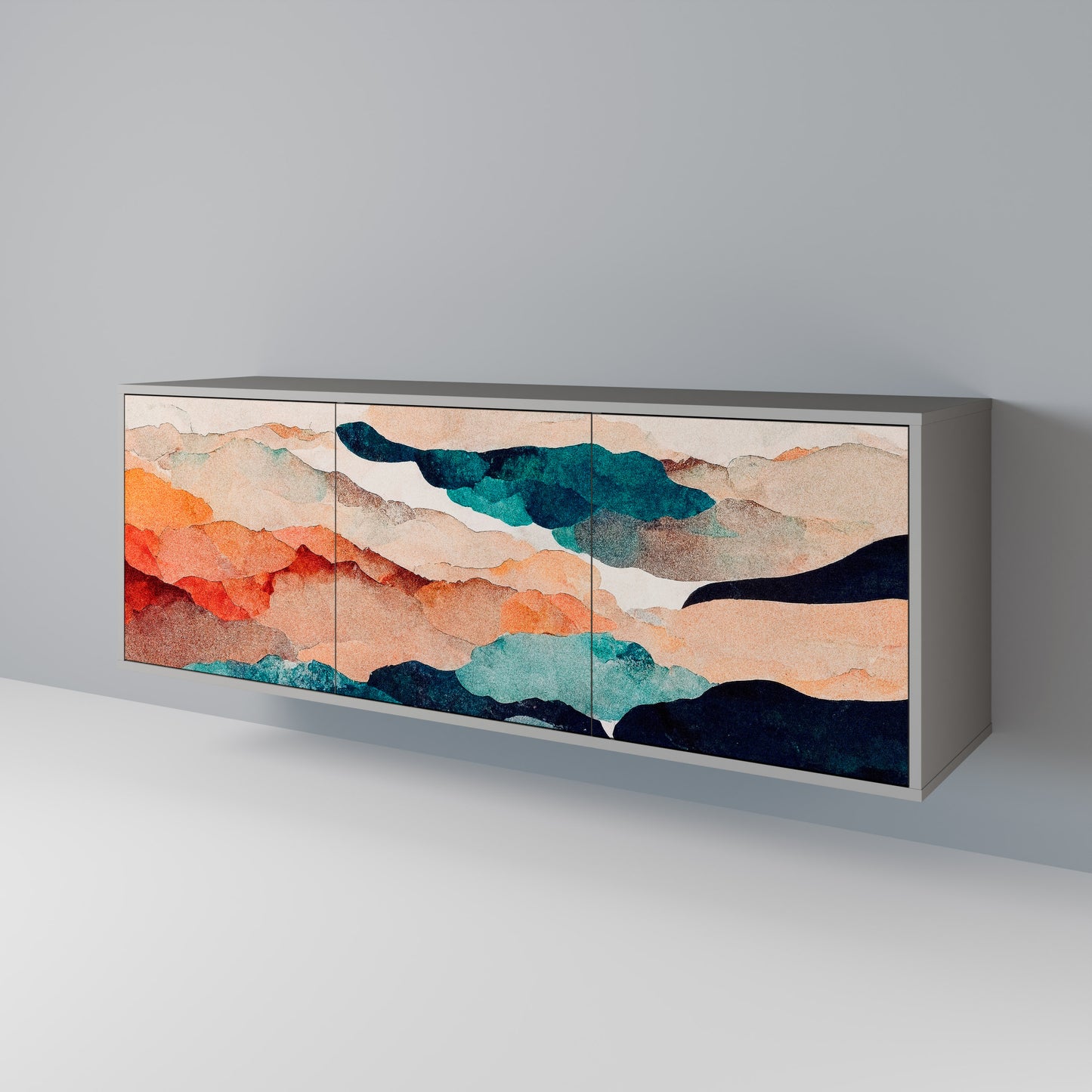ABSTRACT LANDSCAPE 3-Door Sideboard in Grey Finish
