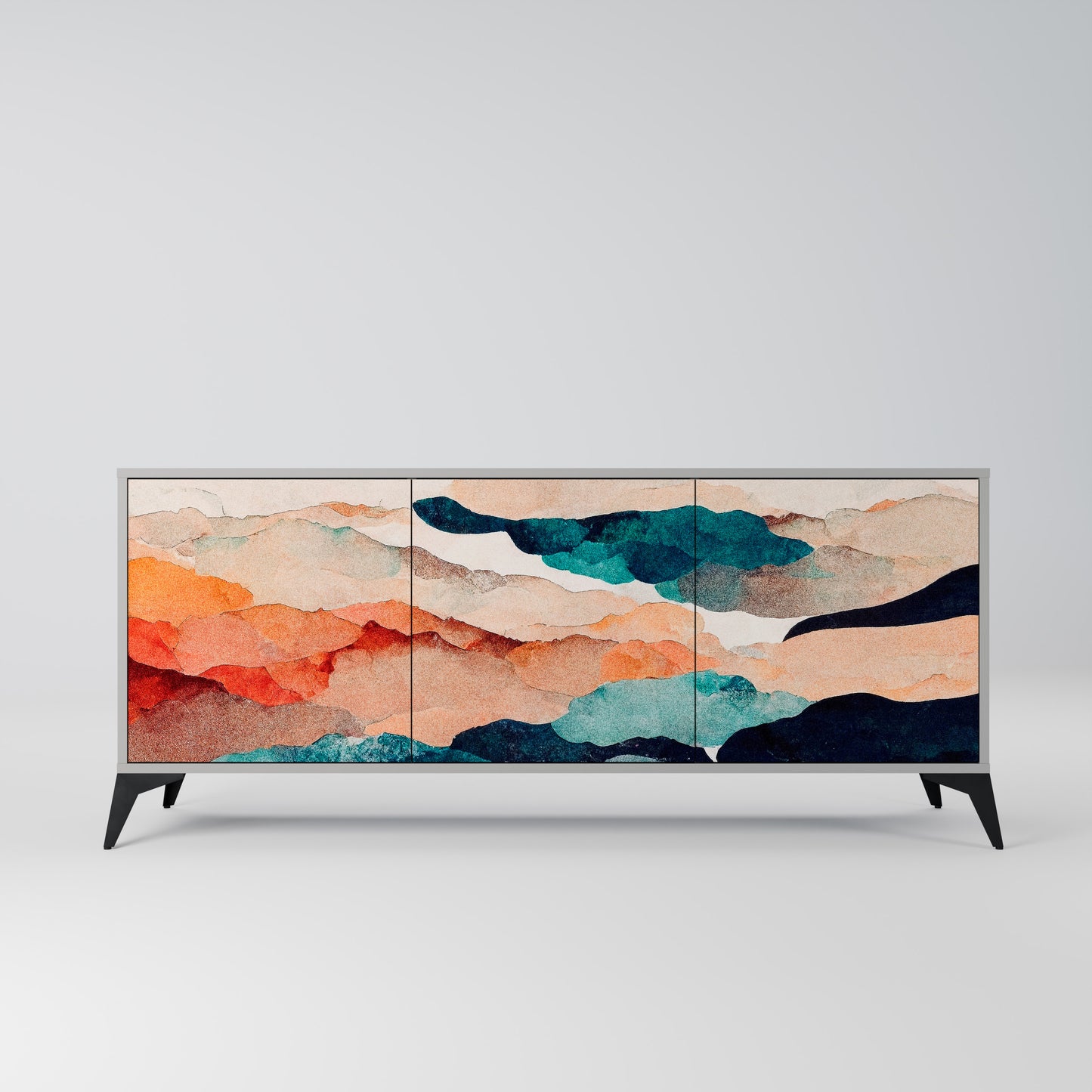 ABSTRACT LANDSCAPE 3-Door Sideboard in Grey Finish