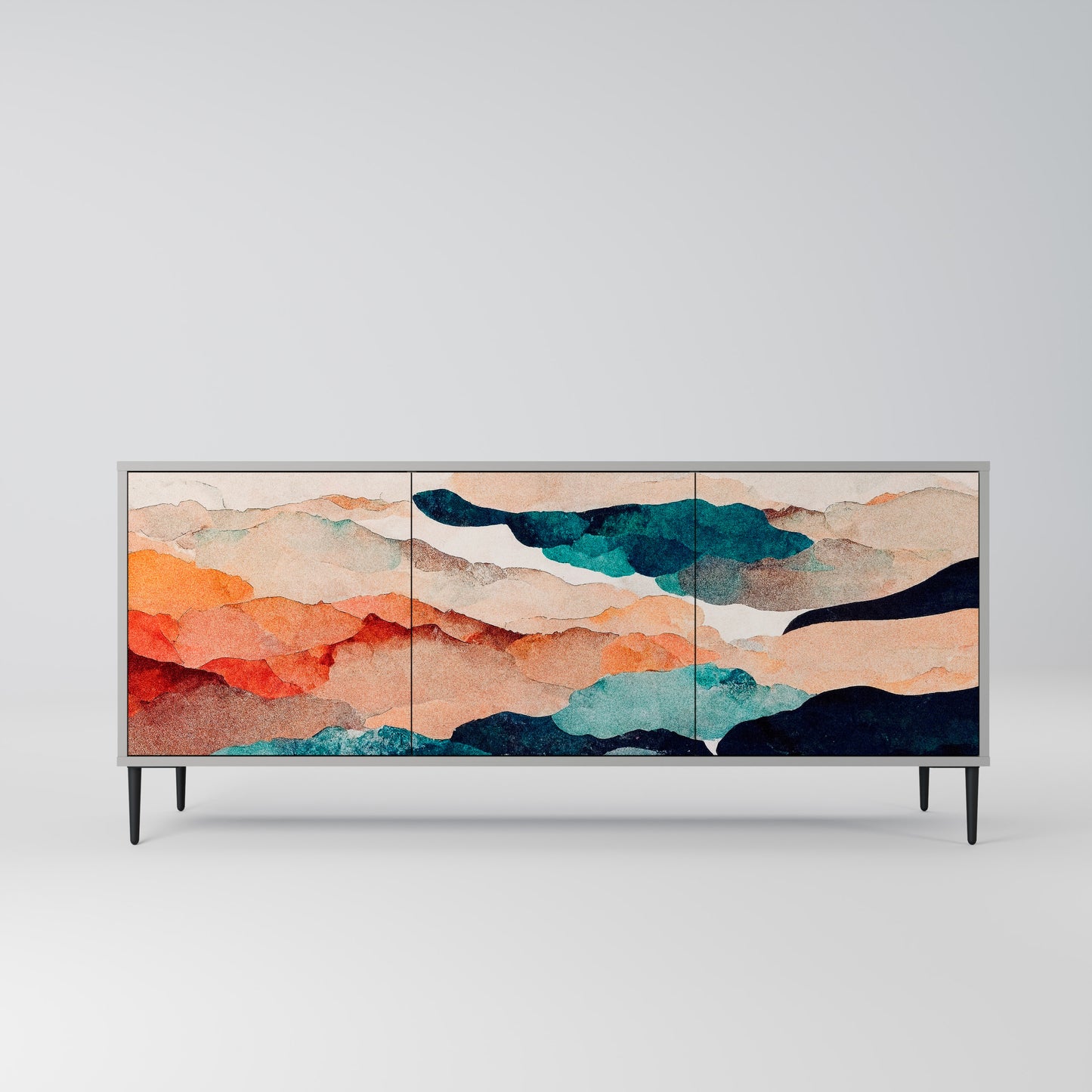 ABSTRACT LANDSCAPE 3-Door Sideboard in Grey Finish