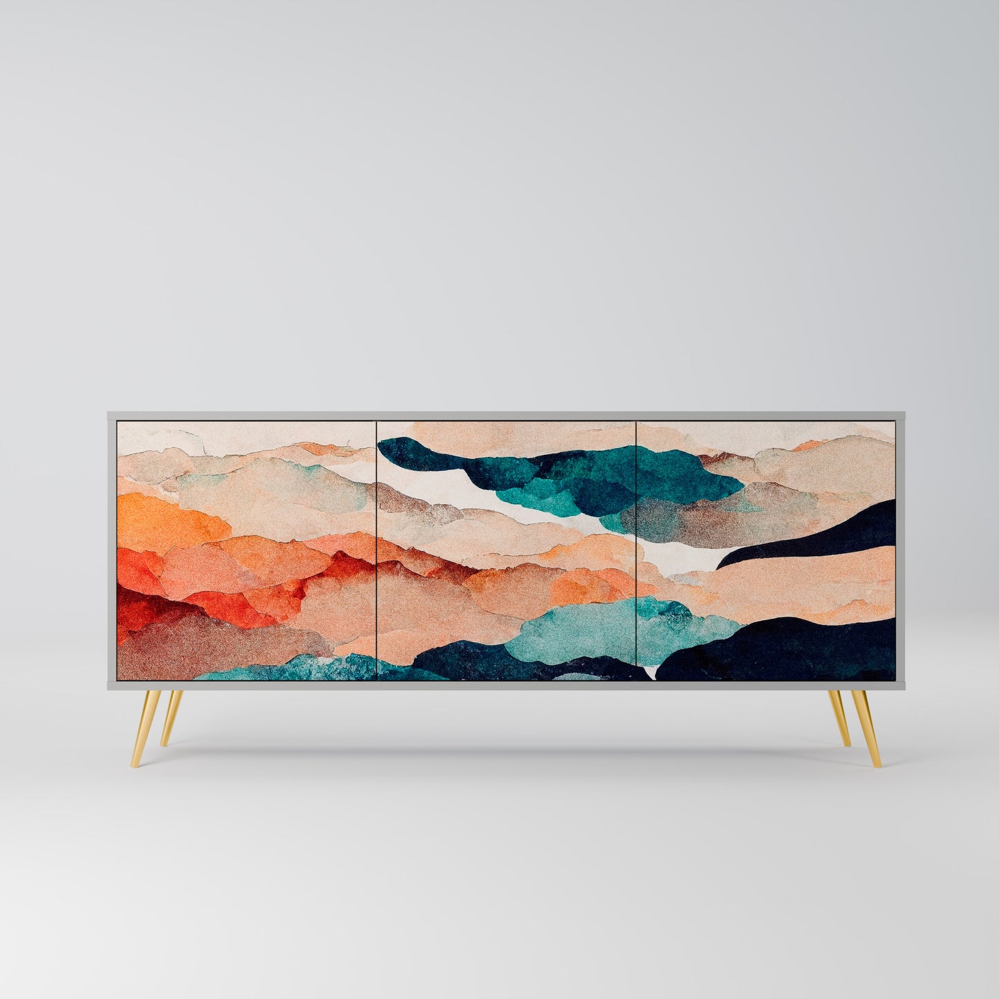 ABSTRACT LANDSCAPE 3-Door Sideboard in Grey Finish