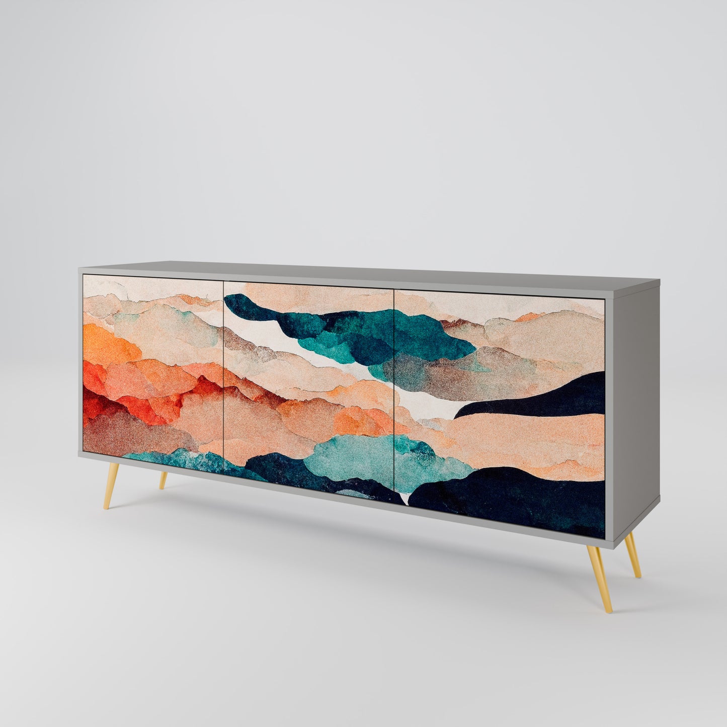 ABSTRACT LANDSCAPE 3-Door Sideboard in Grey Finish