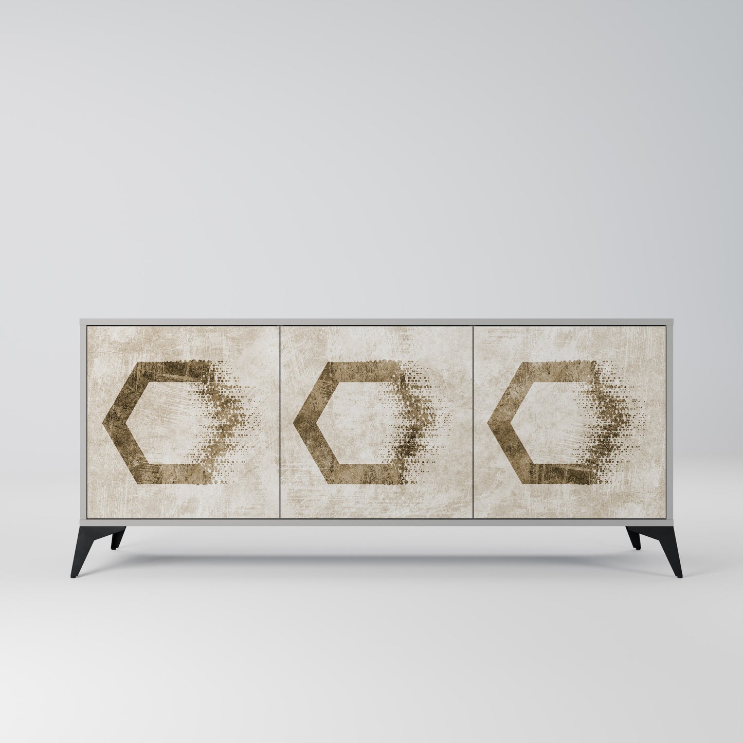 HEXAGONAL SHAPES 3-Door Sideboard in Grey Finish