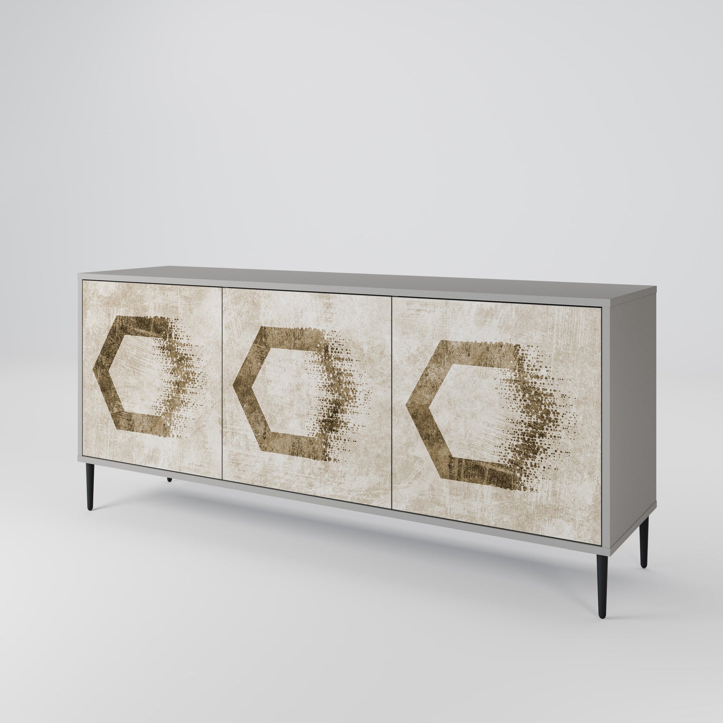 HEXAGONAL SHAPES 3-Door Sideboard in Grey Finish