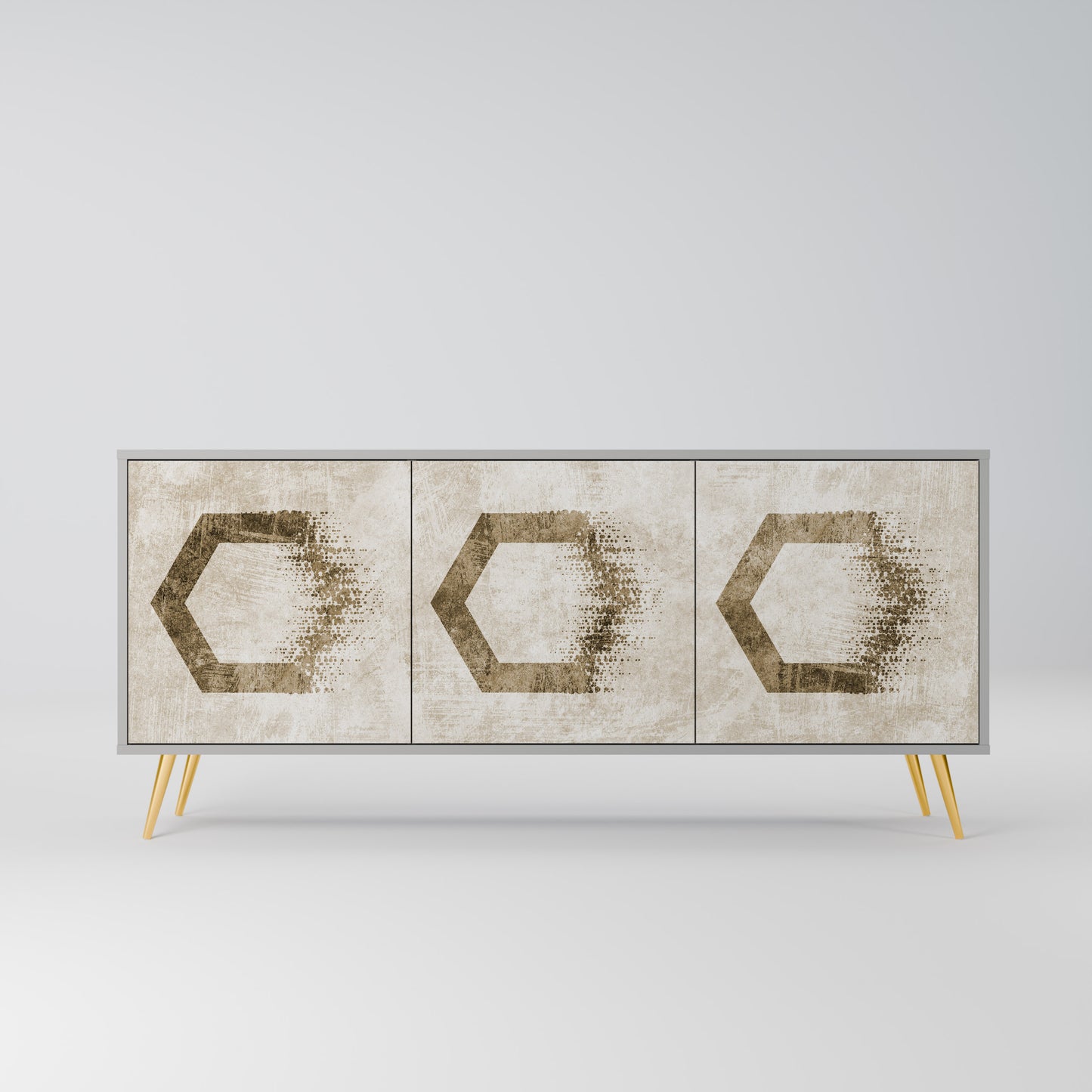 HEXAGONAL SHAPES 3-Door Sideboard in Grey Finish