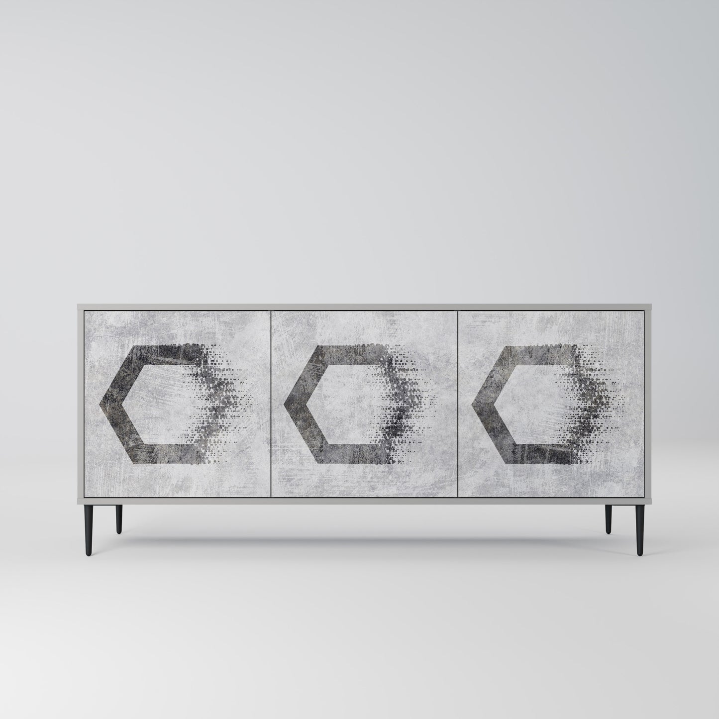 HEXAGONALA FIGURER 3-dörrars skänk i grå finish