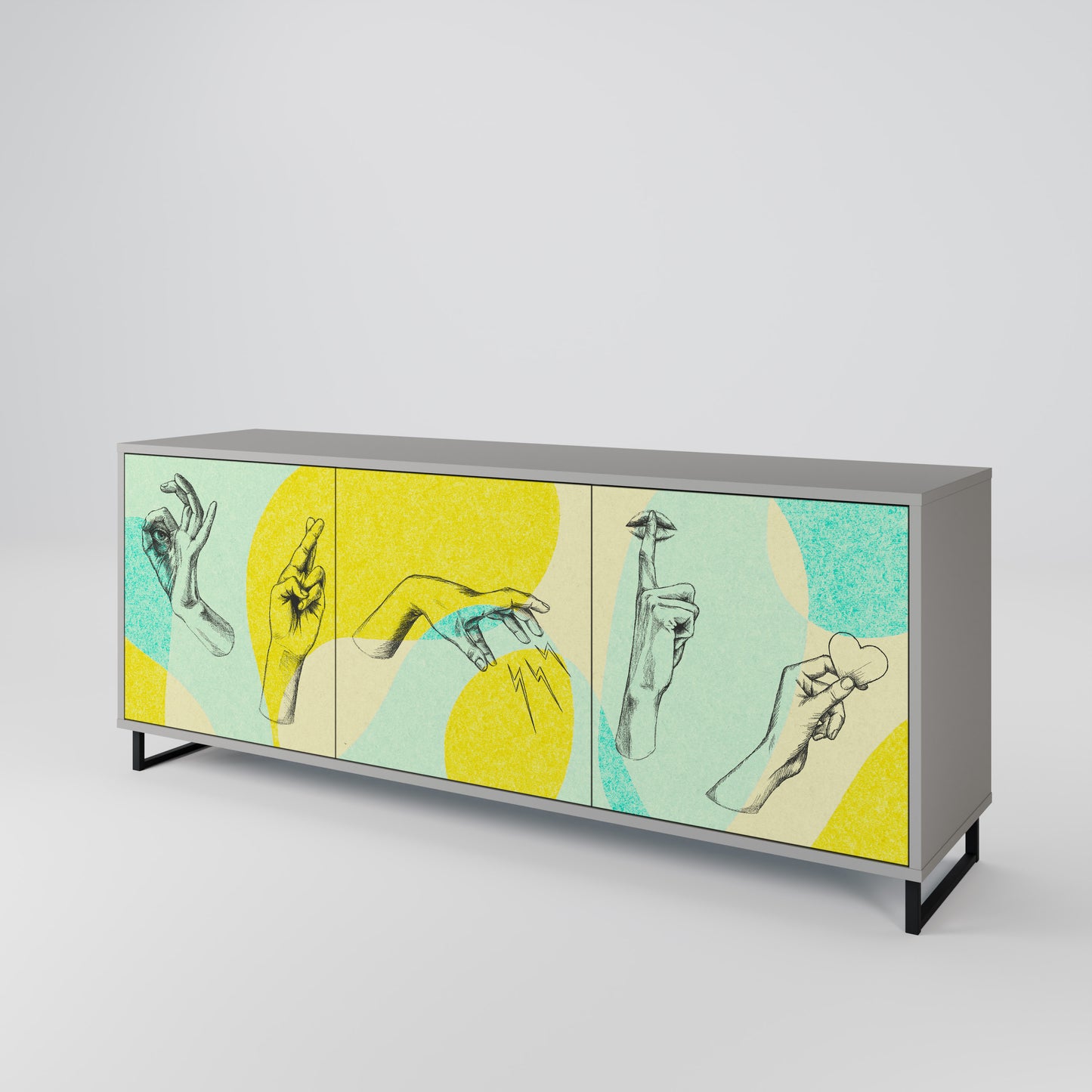 BODY LANGUAGE 3-Door Sideboard in Grey Finish