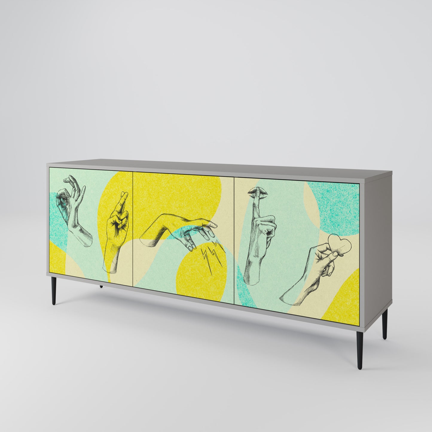 BODY LANGUAGE 3-Door Sideboard in Grey Finish