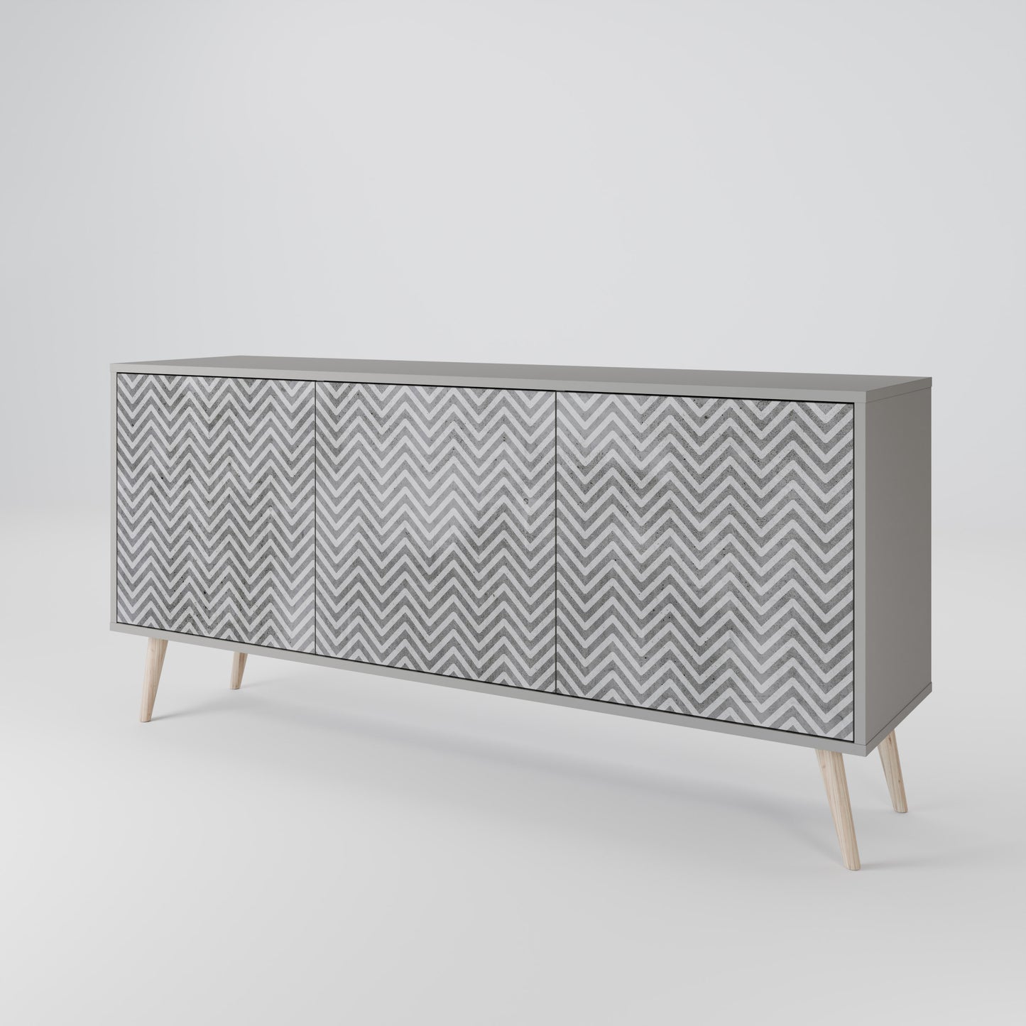 CONCRETE ZIG ZAG 3-Door Sideboard in Grey Finish