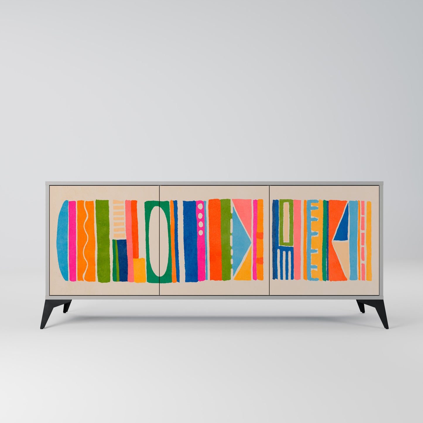 GEOMETRIC SHINE 3-dörrars skänk i grå finish