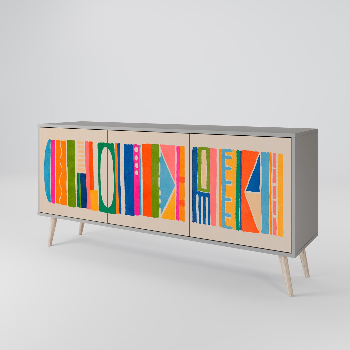 GEOMETRIC SHINE 3-dörrars skänk i grå finish