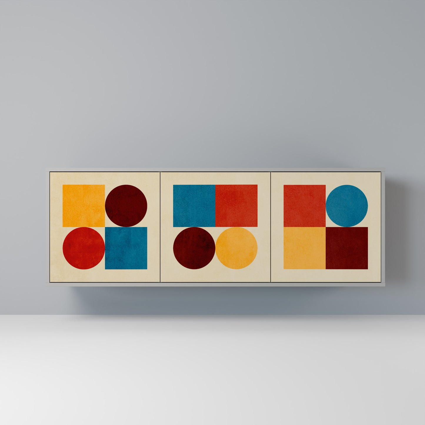 GEOMETRIC PUZZLE 3-Door Sideboard in Grey Finish