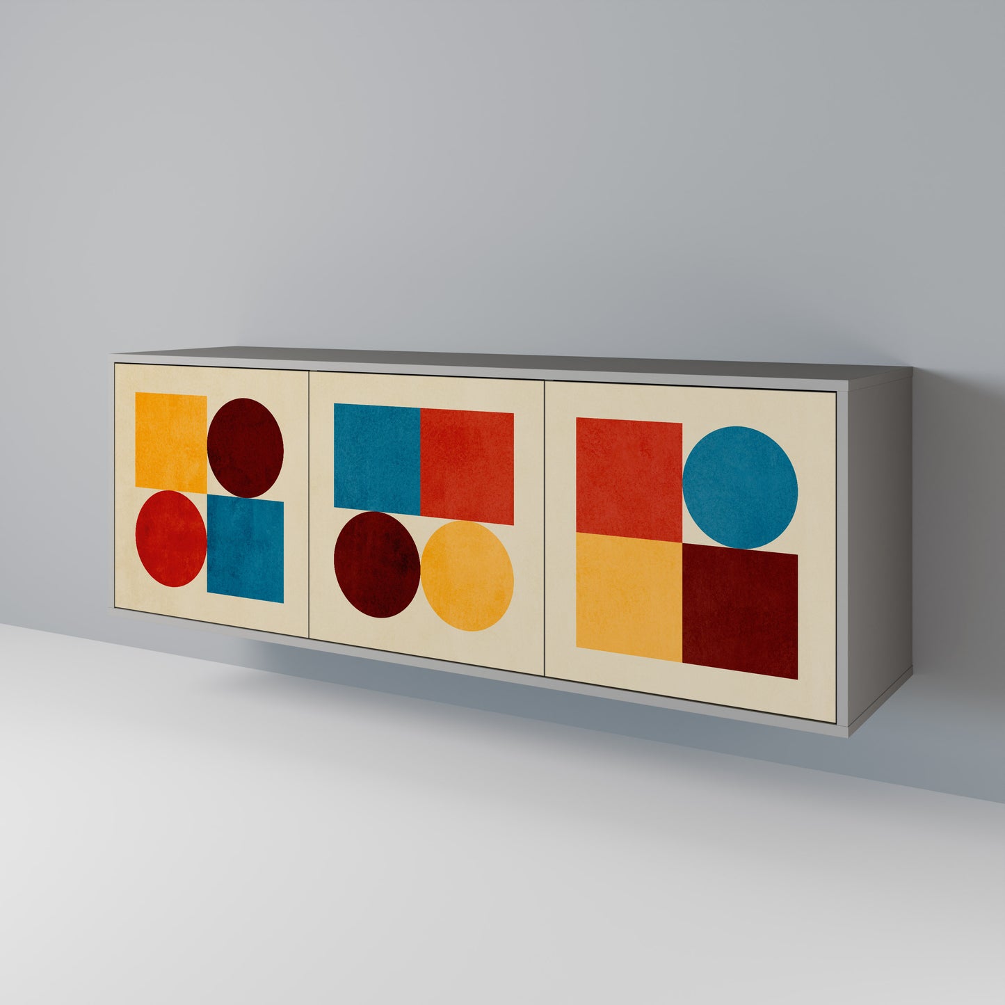 GEOMETRIC PUZZLE 3-Door Sideboard in Grey Finish
