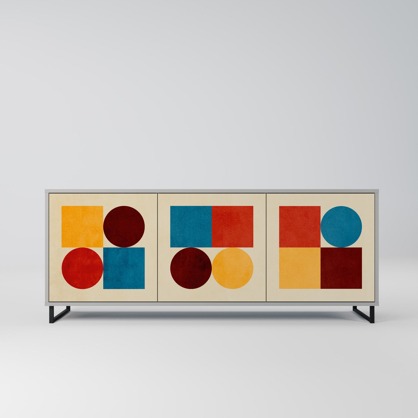 GEOMETRIC PUZZLE 3-Door Sideboard in Grey Finish