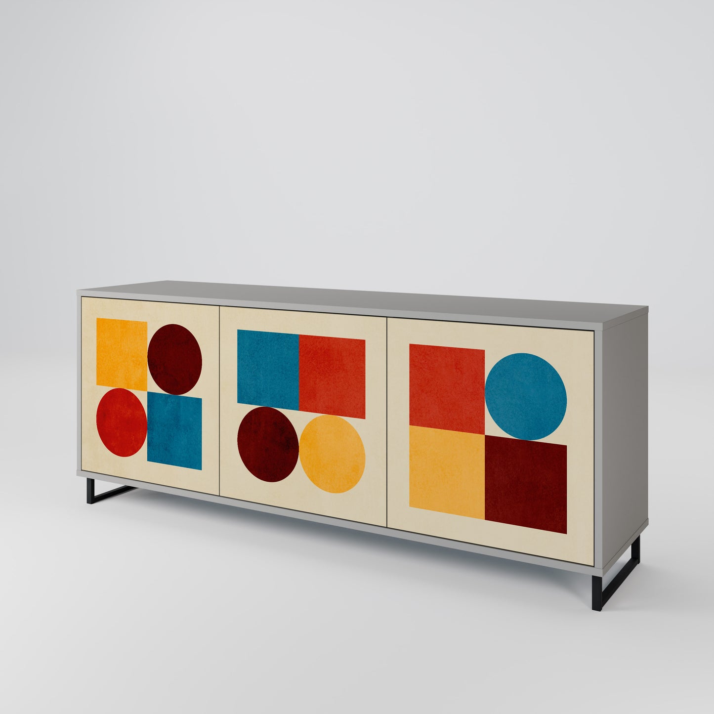 GEOMETRIC PUZZLE 3-Door Sideboard in Grey Finish